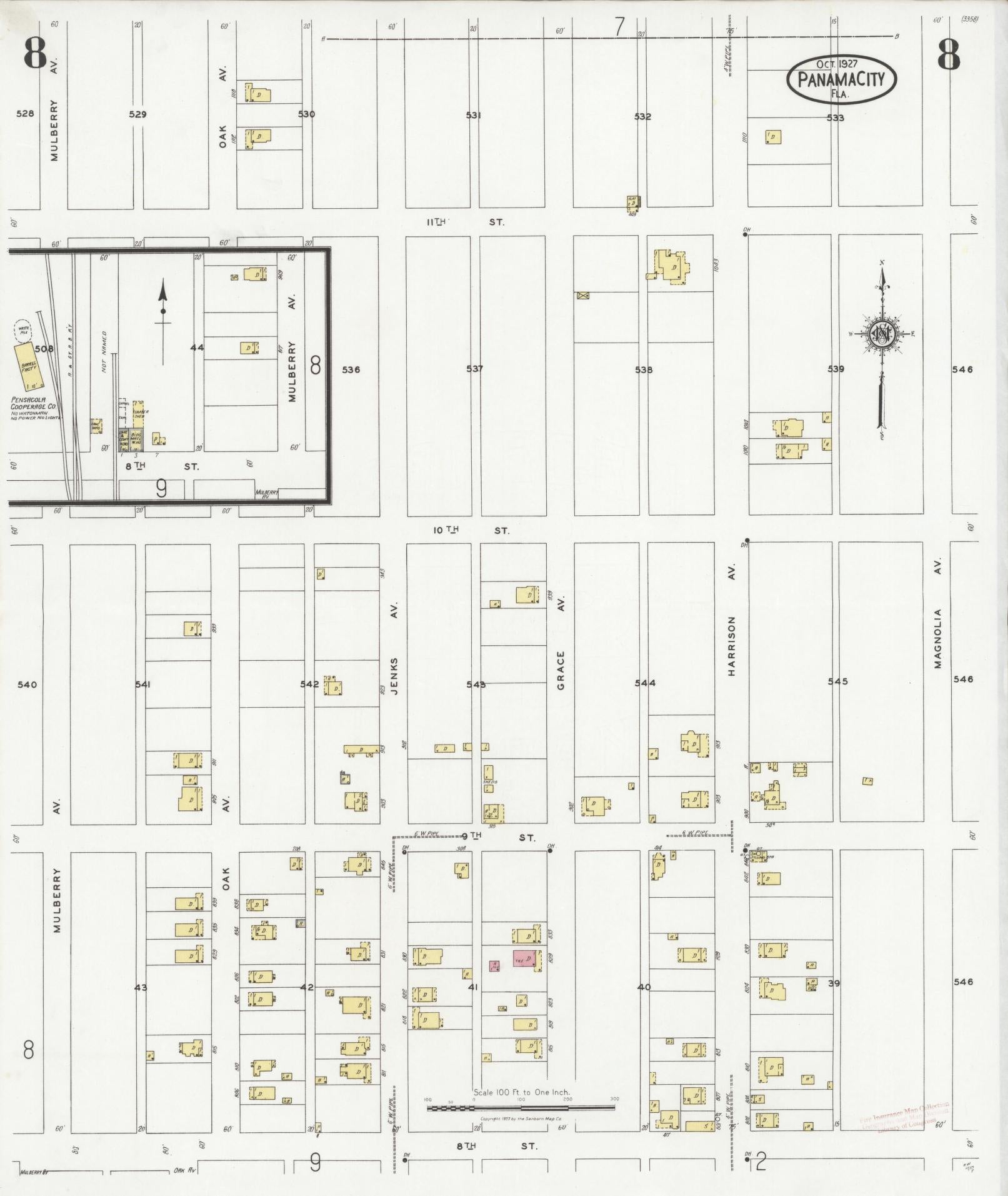 Sanborn Fire Insurance Map from Panama City, Bay County, Florida (1927), Sheet #0008 - Complete Map Set gallery image, historic Sanborn map, vintage wall art, Florida Florida