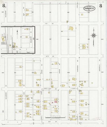 Sanborn Fire Insurance Map from Panama City, Bay County, Florida (1927), Sheet #0008 - Complete Map Set gallery image, historic Sanborn map, vintage wall art, Florida Florida
