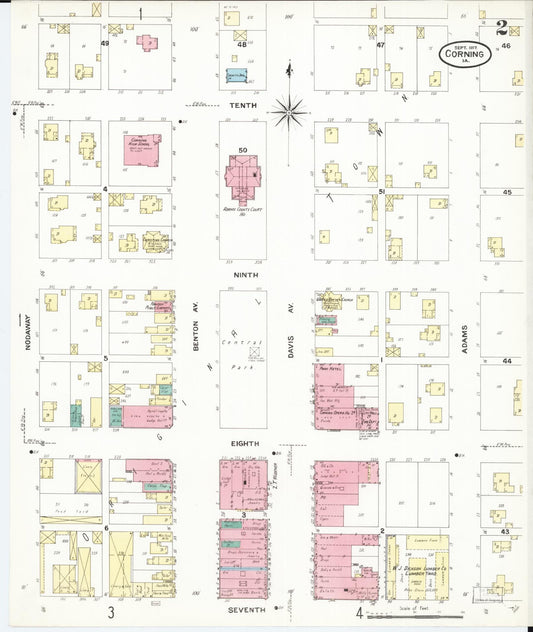 Sanborn Fire Insurance Map from Corning, Adams County, Iowa (1907), Sheet #0002 - Historic Sanborn Fire Insurance Map Print, vintage old map wall art