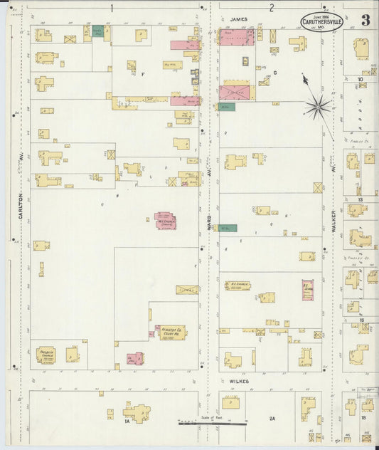 Sanborn Fire Insurance Map from Caruthersville, Pemiscot County, Missouri (1906), Sheet #0003 - Historic Sanborn Fire Insurance Map Print, vintage old map wall art, antique decor, genealogy gift, Missouri Missouri map