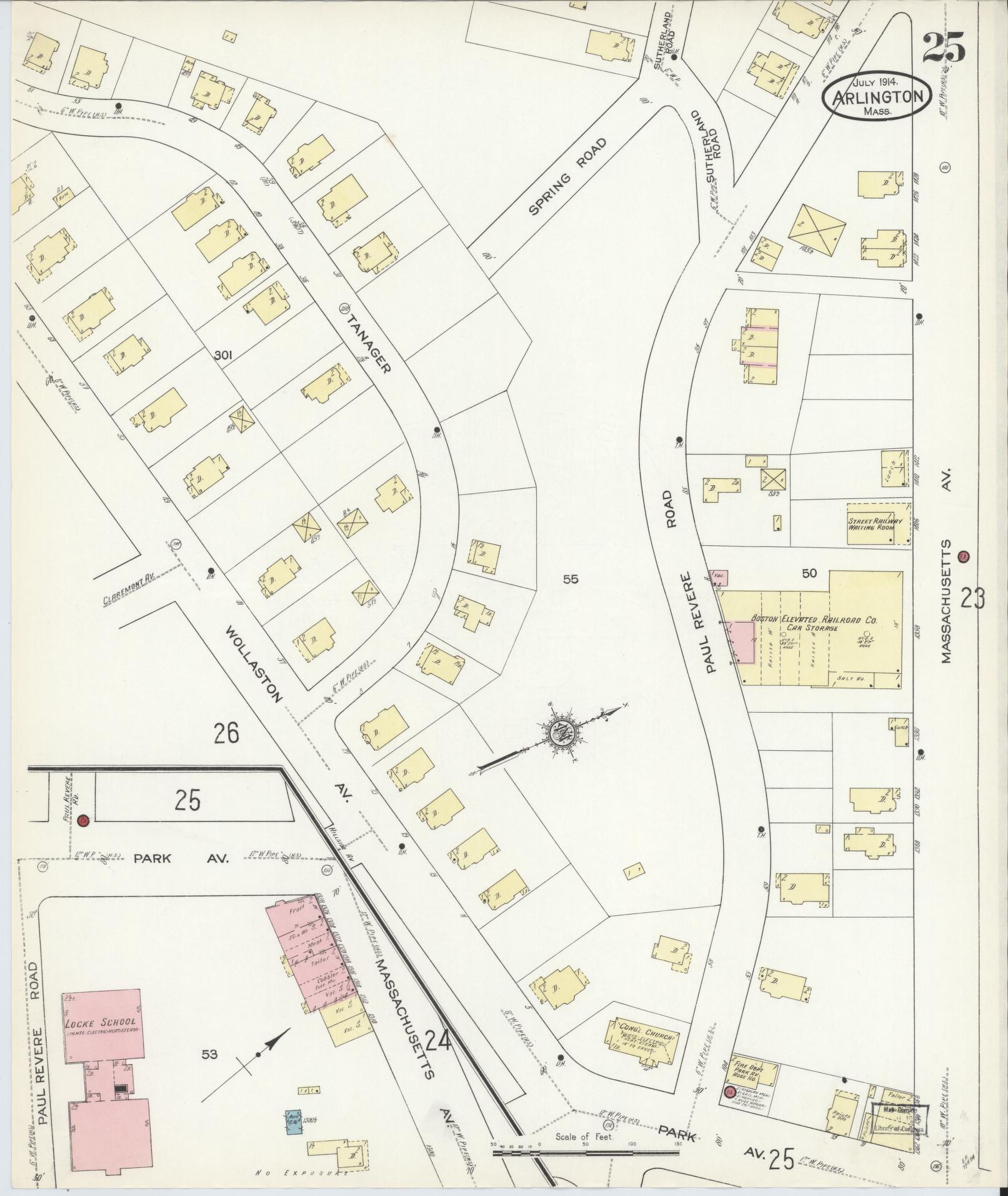 Sanborn Fire Insurance Map from Arlington, Middlesex County, Massachusetts (1914), Sheet #0025 - Historic Sanborn Fire Insurance Map Print, vintage old map wall art, antique decor, genealogy gift, Massachusetts Massachusetts map