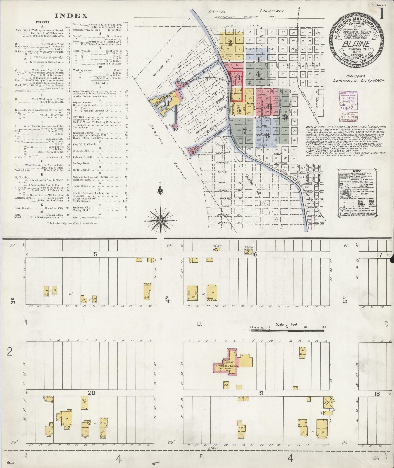 Sanborn Fire Insurance Map from Blaine, Whatcom County, Washington (1907), Sheet #0001 - Complete Map Set gallery image, historic Sanborn map, vintage wall art, Washington Washington