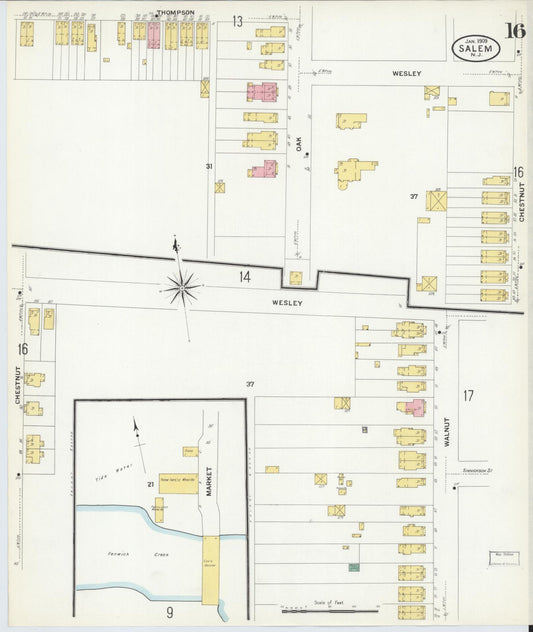 Sanborn Fire Insurance Map from Salem, Salem County, New Jersey (1909), Sheet #0016 - Historic Sanborn Fire Insurance Map Print, vintage old map wall art, antique decor, genealogy gift, New Jersey New Jersey map