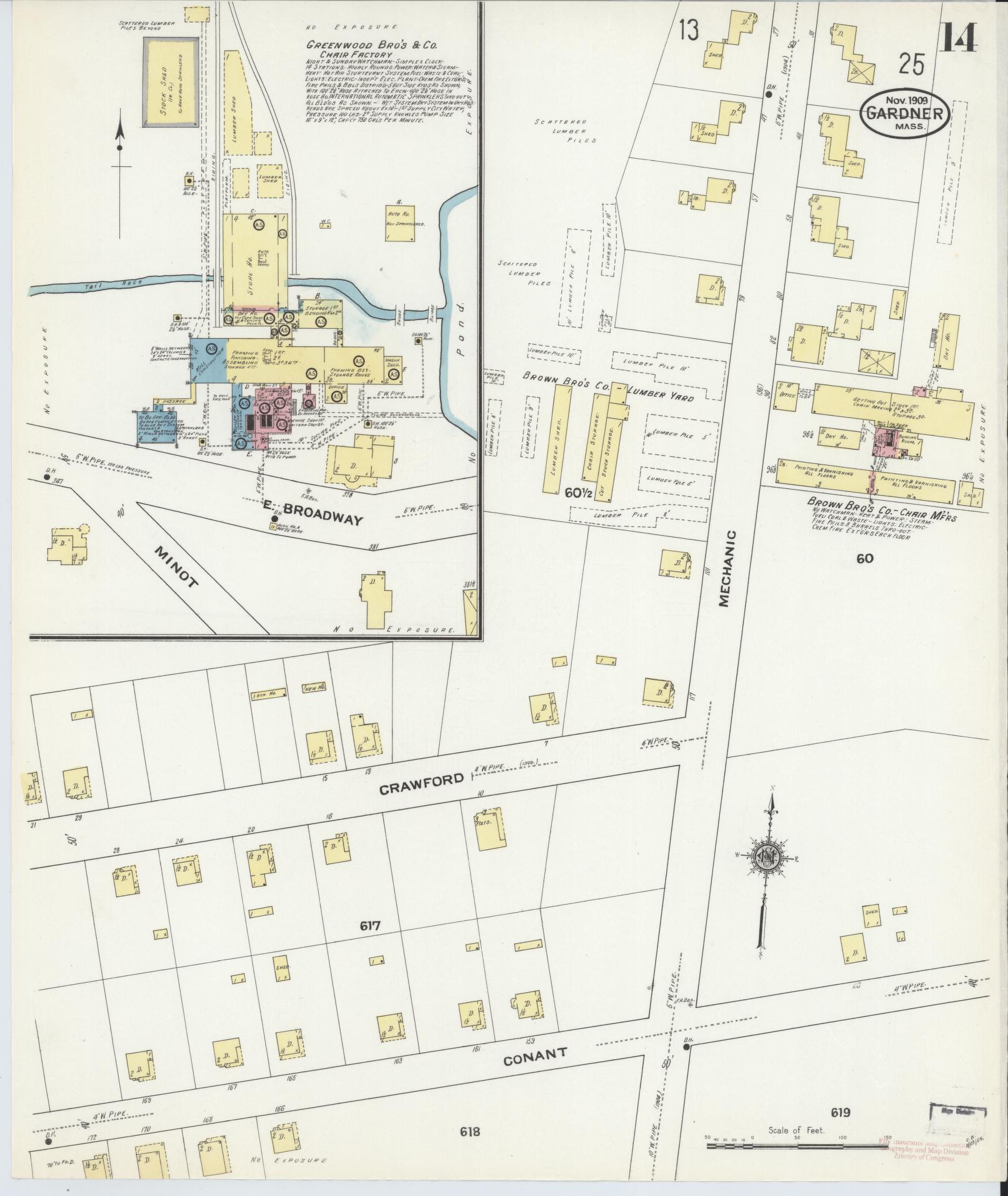 Sanborn Fire Insurance Map from Gardner, Worcester County, Massachusetts (1909), Sheet #0014 - Complete Map Set gallery image, historic Sanborn map, vintage wall art, Massachusetts Massachusetts