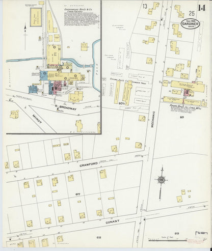 Sanborn Fire Insurance Map from Gardner, Worcester County, Massachusetts (1909), Sheet #0014 - Complete Map Set gallery image, historic Sanborn map, vintage wall art, Massachusetts Massachusetts
