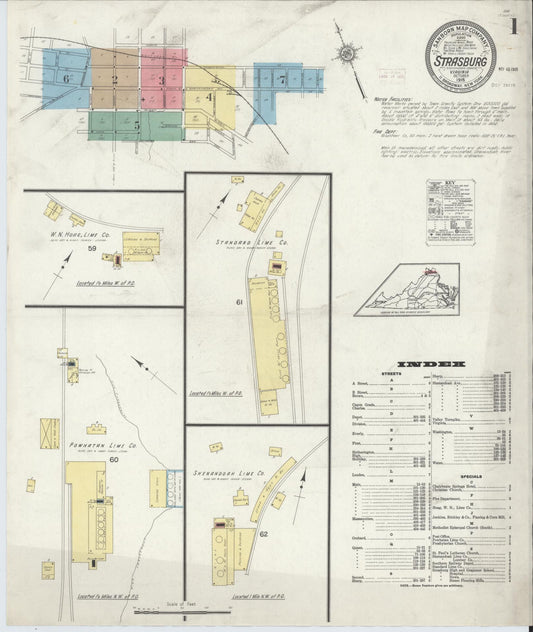 Sanborn Fire Insurance Map from Strasburg, Shenandoah County, Virginia (1915), Sheet #0001 - Complete Map Set gallery image, historic Sanborn map, vintage wall art, Virginia Virginia