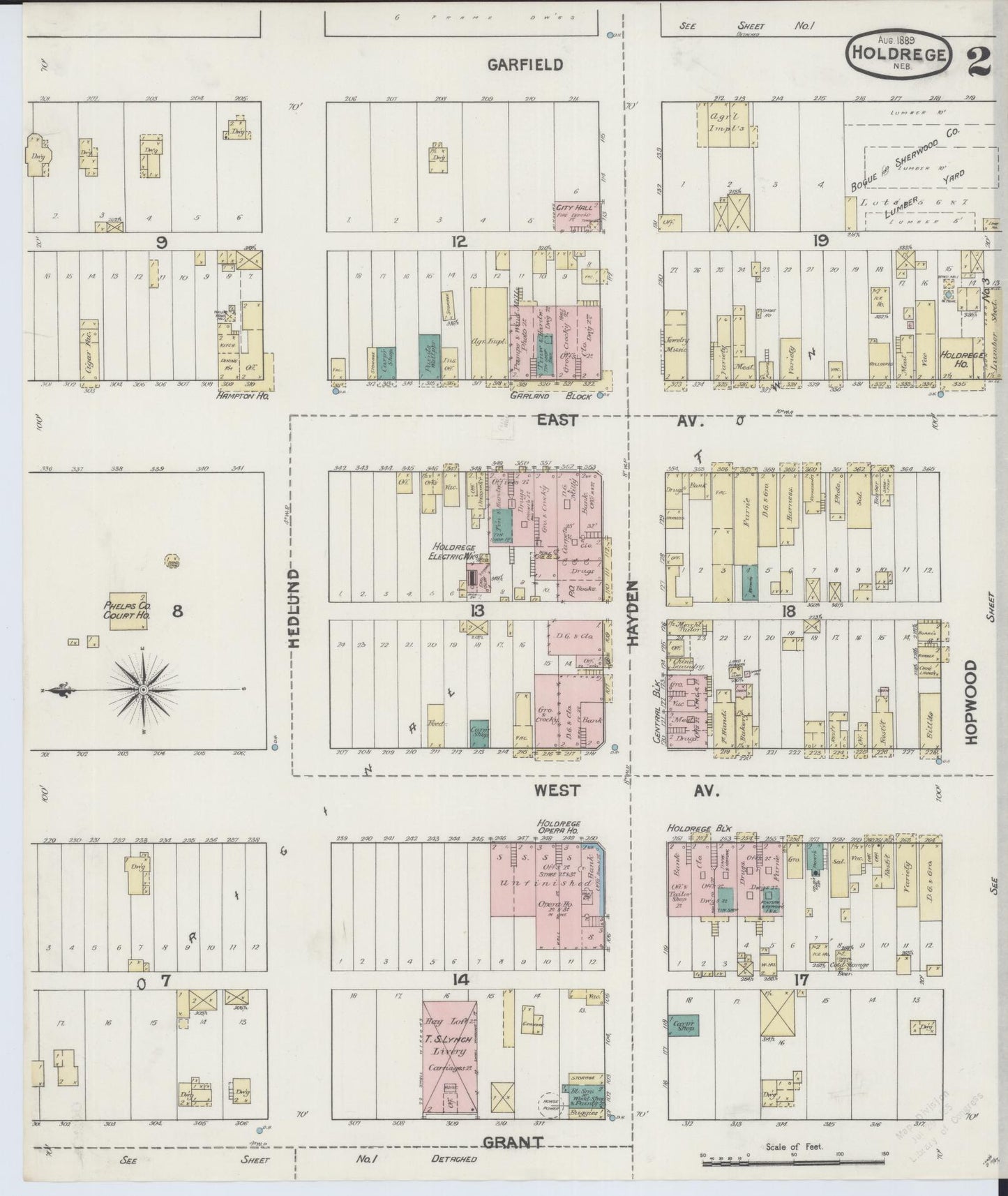 Sanborn Fire Insurance Map from Holdrege, Phelps County, Nebraska (1889), Sheet #0002 - Complete Map Set gallery image, historic Sanborn map, vintage wall art, Nebraska Nebraska