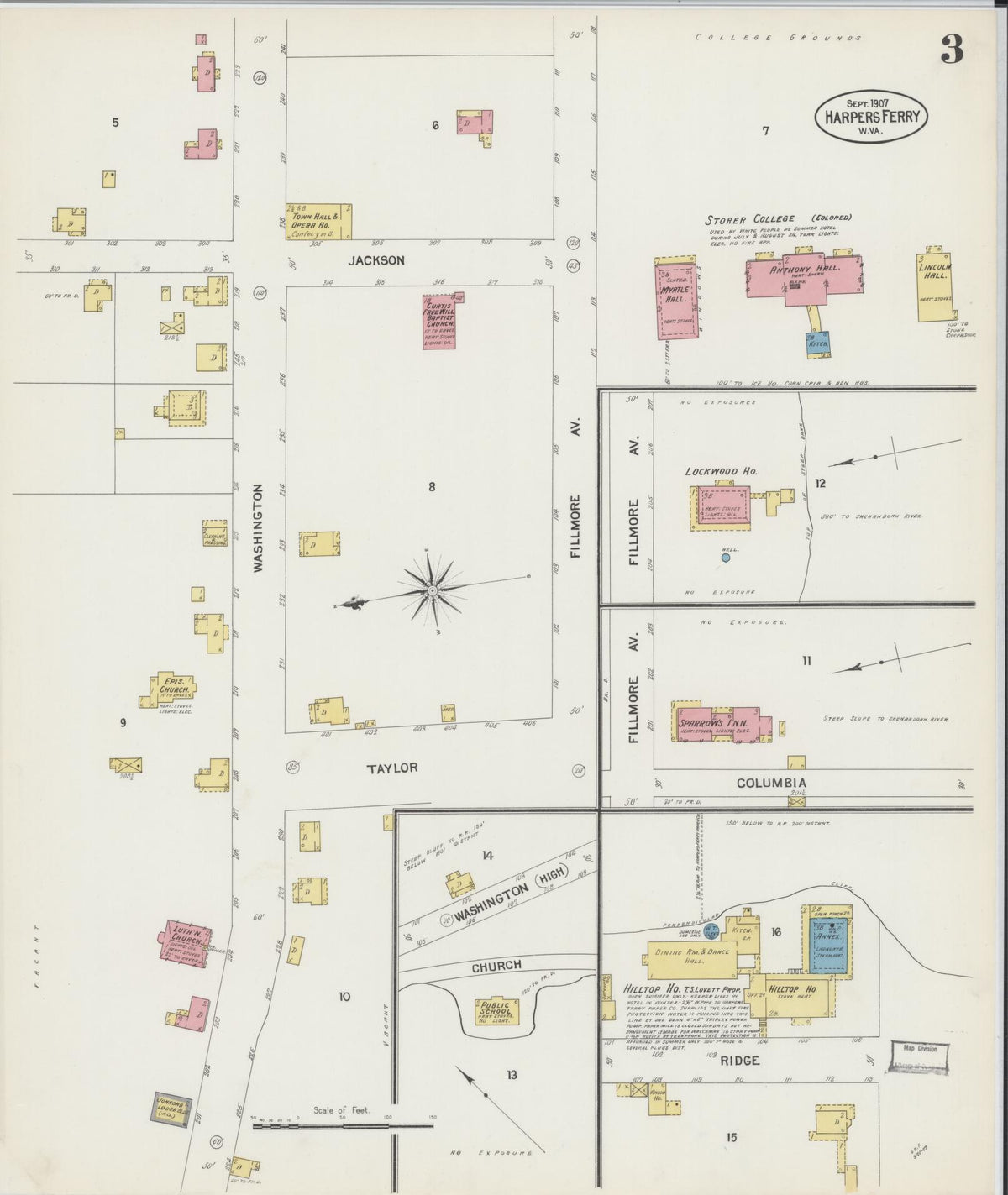 Sanborn Fire Insurance Map from Harpers Ferry, Jefferson County, West Virginia (1907), Sheet #0003 - Complete Map Set gallery image, historic Sanborn map, vintage wall art, West Virginia West Virginia