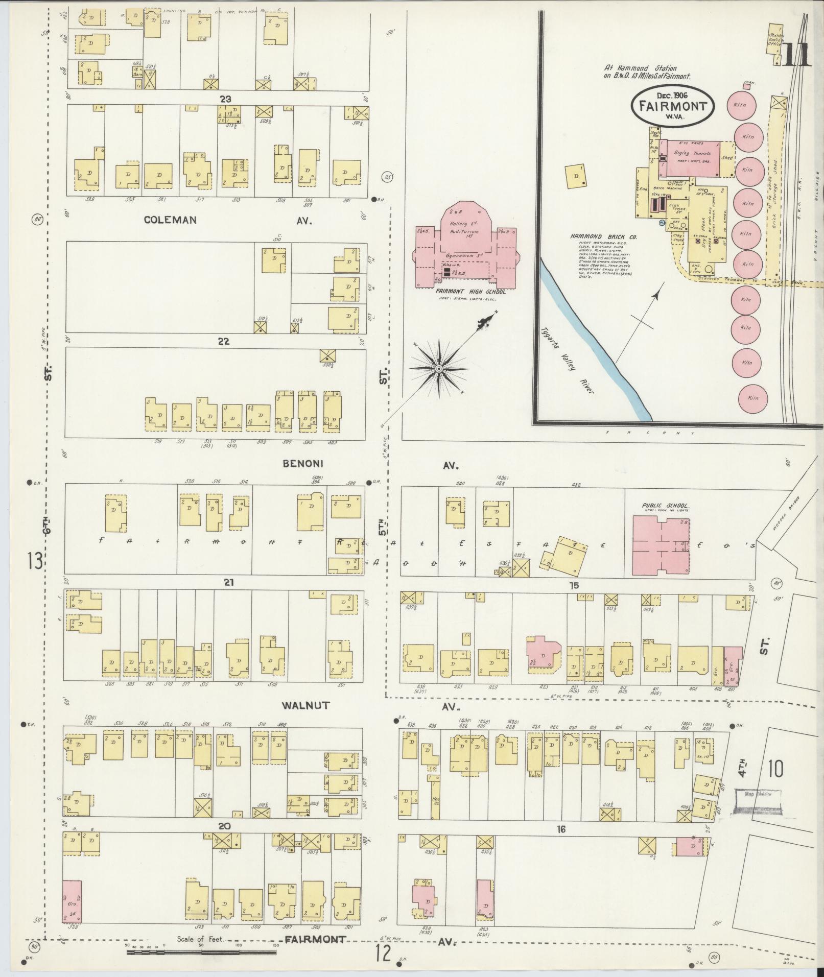 Sanborn Fire Insurance Map from Fairmont, Marion County, West Virginia (1906), Sheet #0011 - Complete Map Set gallery image, historic Sanborn map, vintage wall art, West Virginia West Virginia