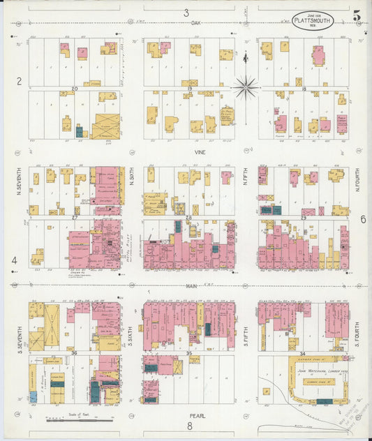 Sanborn Fire Insurance Map from Plattsmouth, Cass County, Nebraska (1906), Sheet #0005 - Historic Sanborn Fire Insurance Map Print, vintage old map wall art, antique decor, genealogy gift, Nebraska Nebraska map