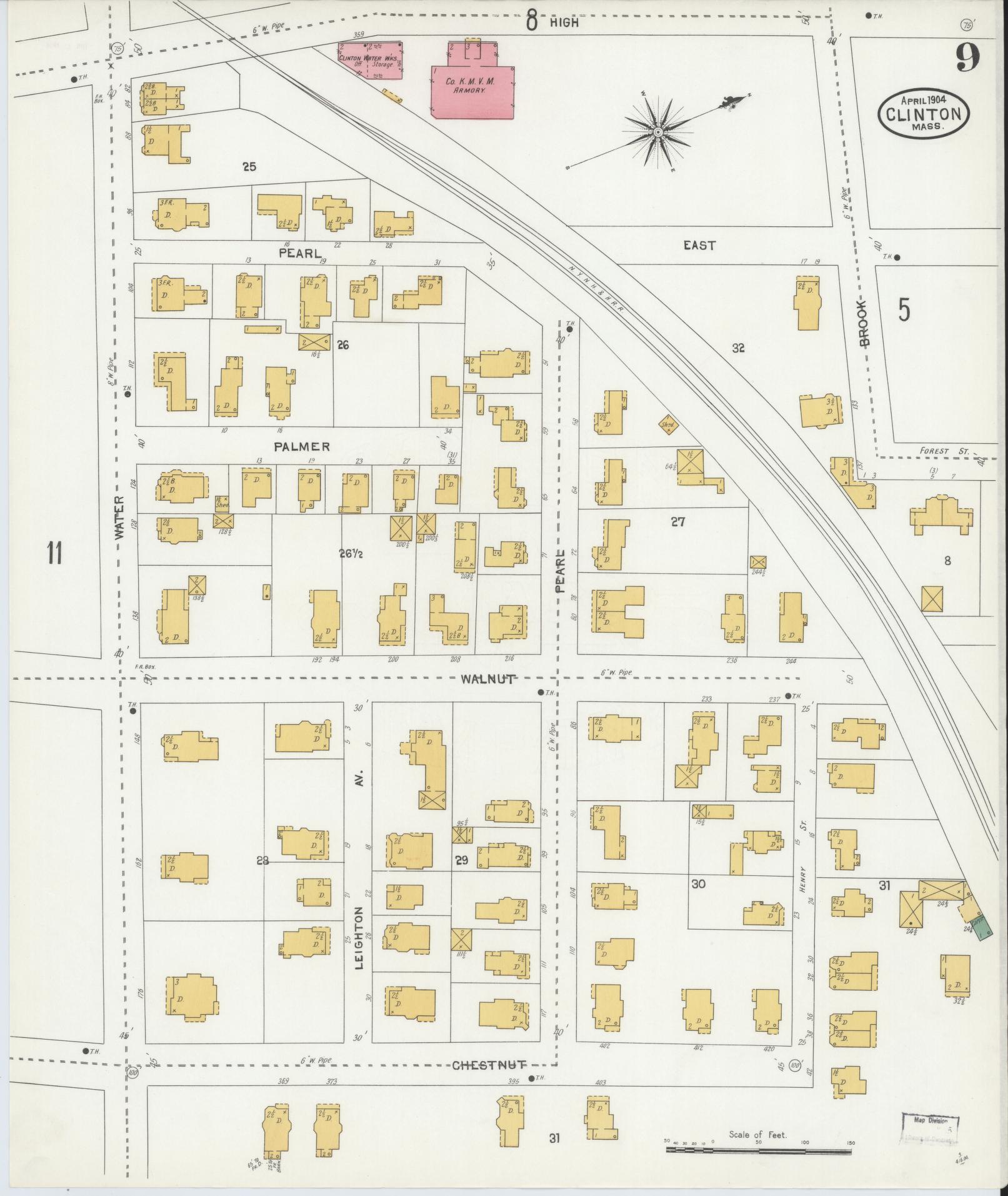 Sanborn Fire Insurance Map from Clinton, Worcester County, Massachusetts (1904), Sheet #0009 - Complete Map Set gallery image, historic Sanborn map, vintage wall art, Massachusetts Massachusetts