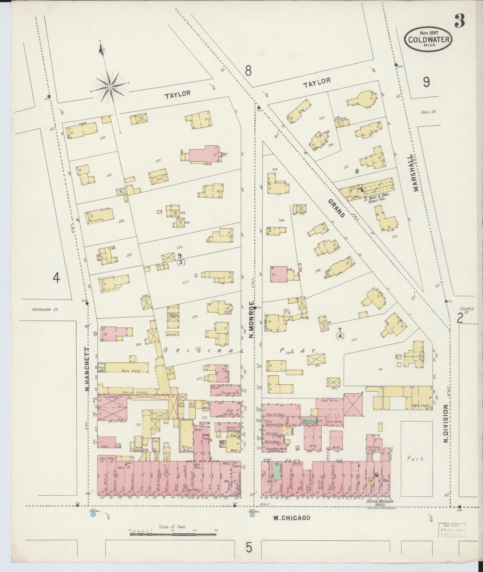 Sanborn Fire Insurance Map from Coldwater, Branch County, Michigan (1897), Sheet #0003 - Complete Map Set gallery image, historic Sanborn map, vintage wall art, Michigan Michigan