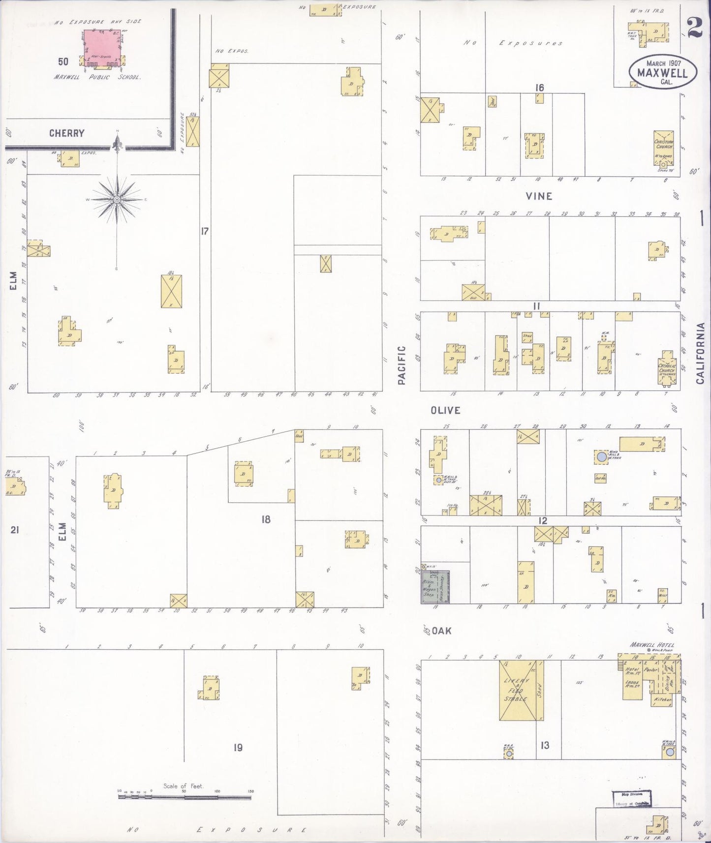 Sanborn Fire Insurance Map from Maxwell, Colusa County, California (1907), Sheet #0002 - Complete Map Set gallery image, historic Sanborn map, vintage wall art, California California