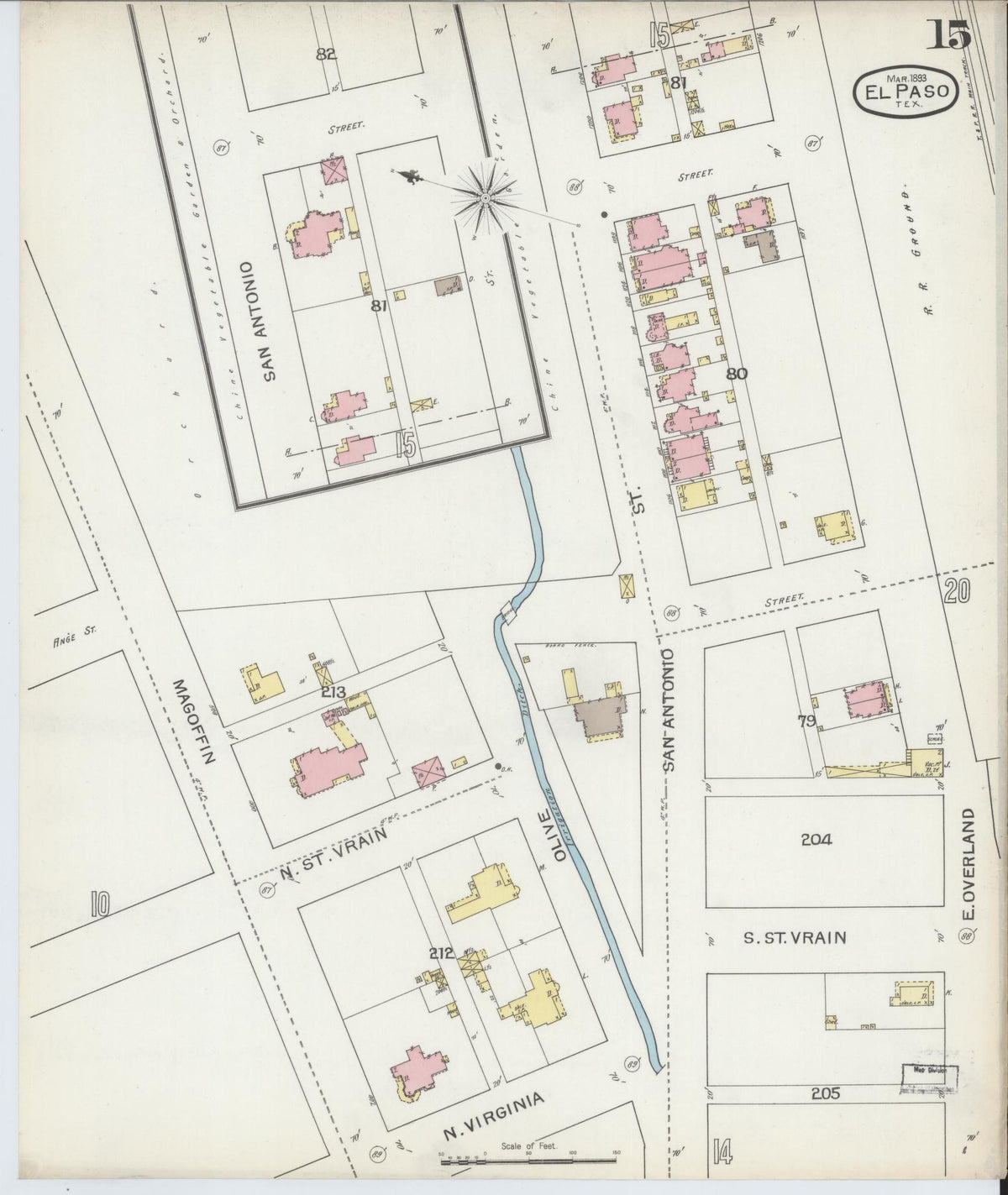 Sanborn Fire Insurance Map from El Paso, El Paso County, Texas (1893), Sheet #0015 - Complete Map Set gallery image, historic Sanborn map, vintage wall art, Texas Texas