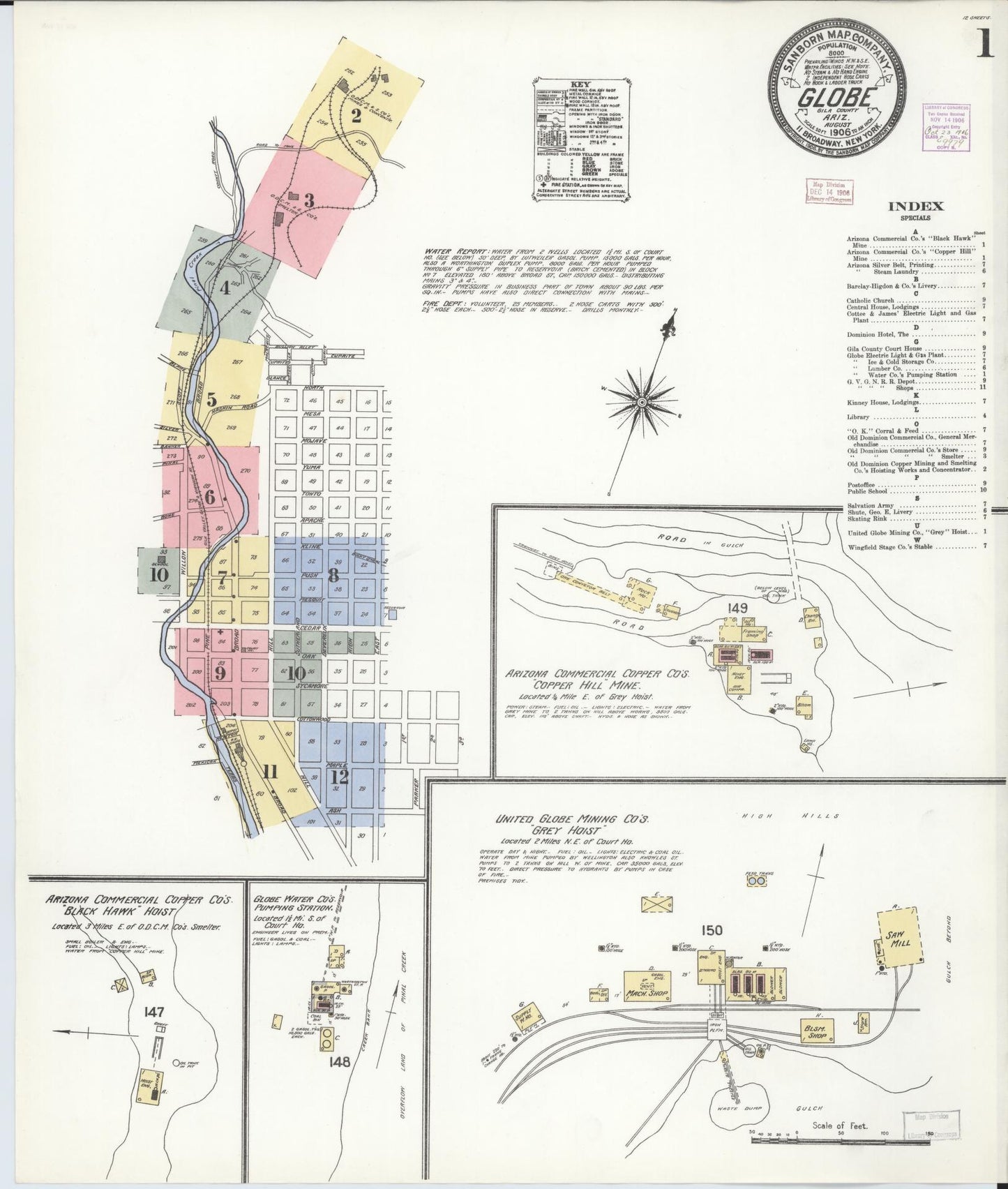 Sanborn Fire Insurance Map from Globe, Gila County, Arizona (1906), Sheet #0001 - Complete Map Set gallery image, historic Sanborn map, vintage wall art, Arizona Arizona