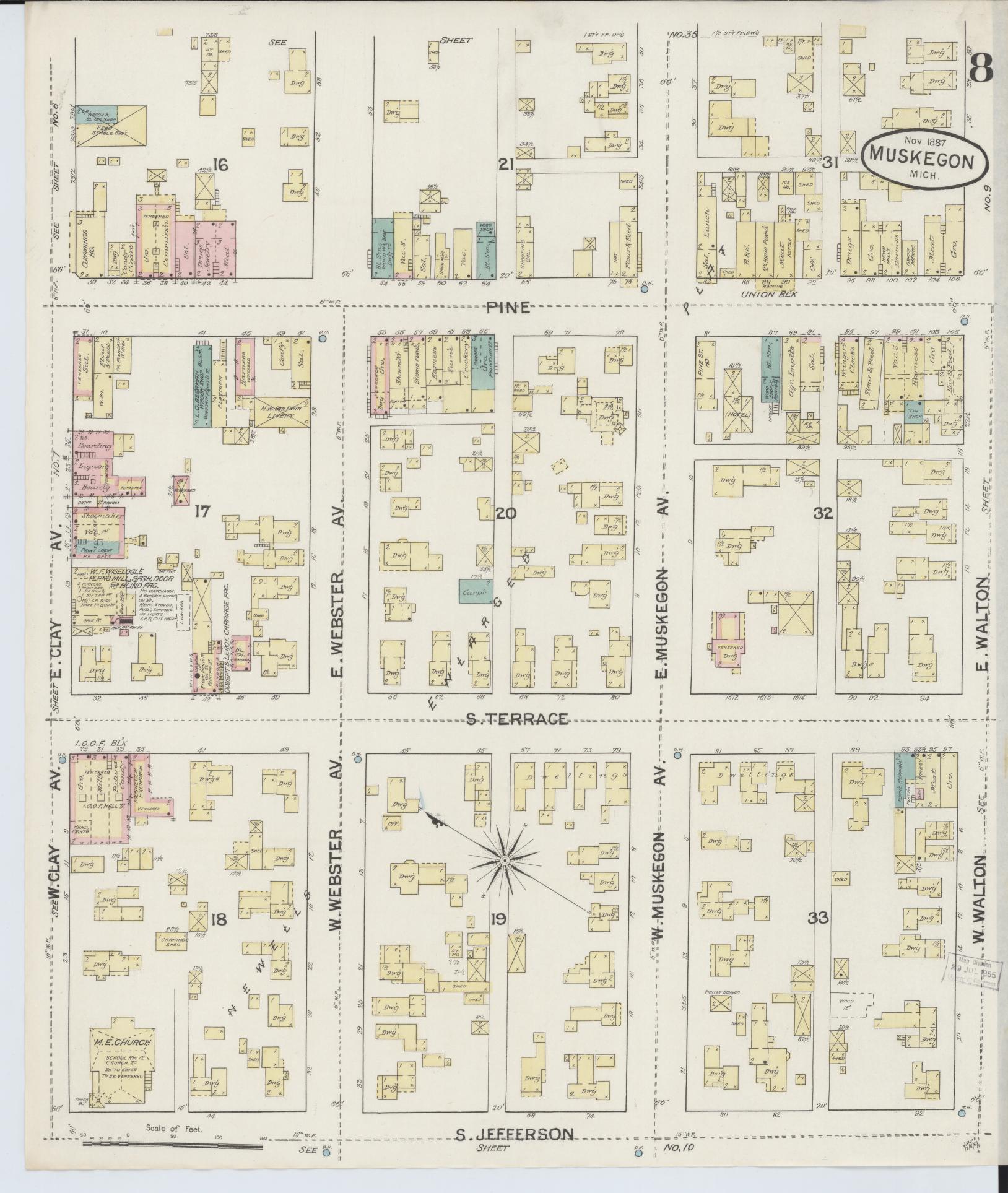 Sanborn Fire Insurance Map from Muskegon, Muskegon County, Michigan (1887), Sheet #0008 - Complete Map Set gallery image, historic Sanborn map, vintage wall art, Michigan Michigan