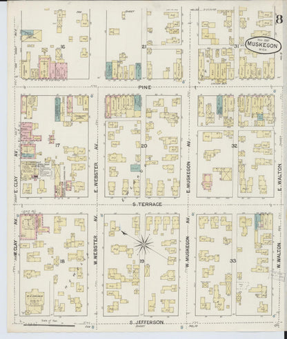 Sanborn Fire Insurance Map from Muskegon, Muskegon County, Michigan (1887), Sheet #0008 - Complete Map Set gallery image, historic Sanborn map, vintage wall art, Michigan Michigan