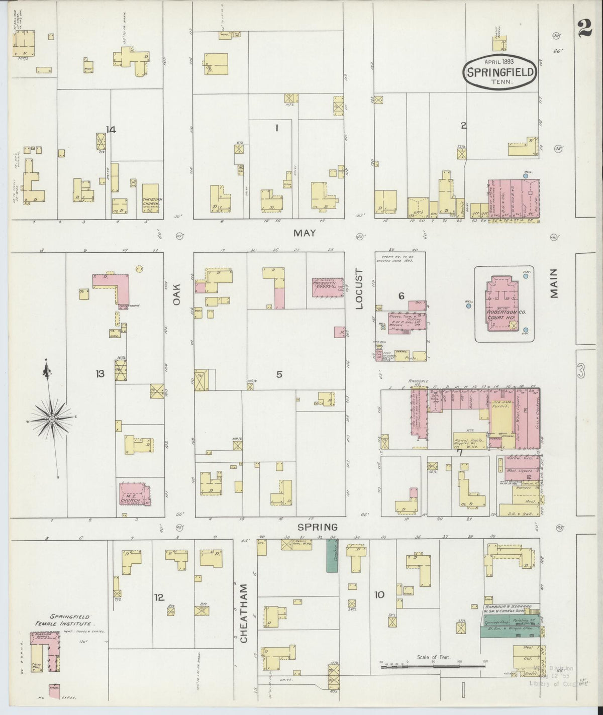 Sanborn Fire Insurance Map from Springfield, Robertson County, Tennessee (1893), Sheet #0002 - Complete Map Set gallery image, historic Sanborn map, vintage wall art, Tennessee Tennessee