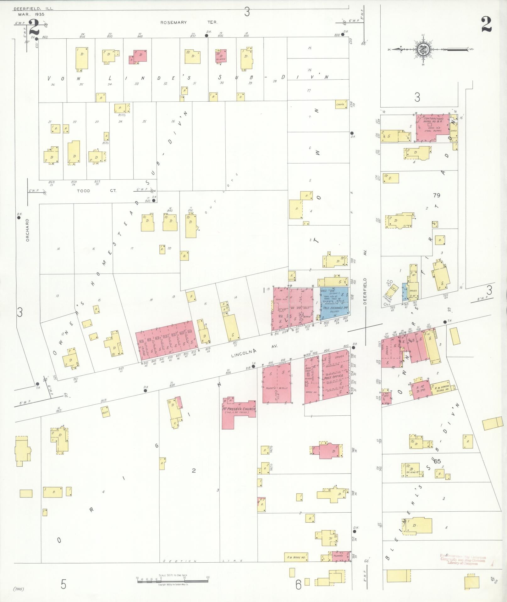 Sanborn Fire Insurance Map from Deerfield, Lake County, Illinois (1935), Sheet #0002 - Complete Map Set gallery image, historic Sanborn map, vintage wall art, Illinois Illinois