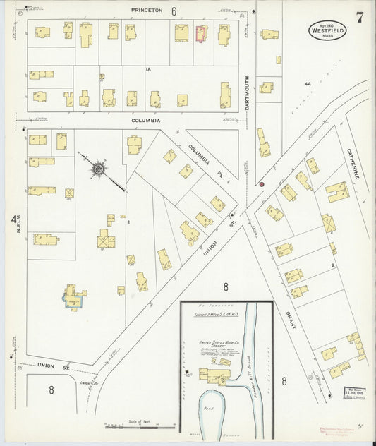Sanborn Fire Insurance Map from Westfield, Hampden County, Massachusetts (1910), Sheet #0007 - Historic Sanborn Fire Insurance Map Print, vintage old map wall art, antique decor, genealogy gift, Massachusetts Massachusetts map