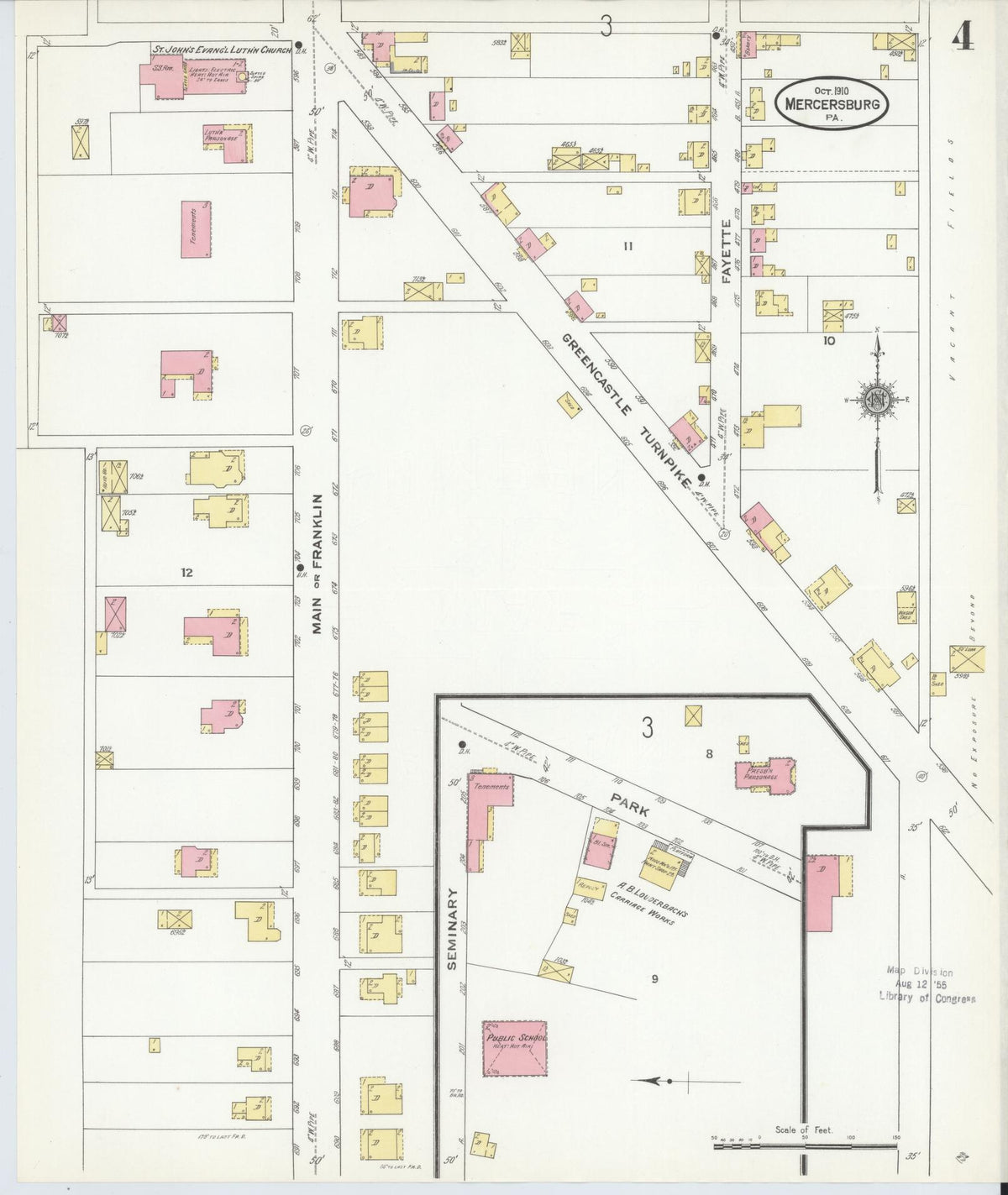 Sanborn Fire Insurance Map from Mercersburg, Franklin County, Pennsylvania (1910), Sheet #0004 - Complete Map Set gallery image, historic Sanborn map, vintage wall art, Pennsylvania Pennsylvania