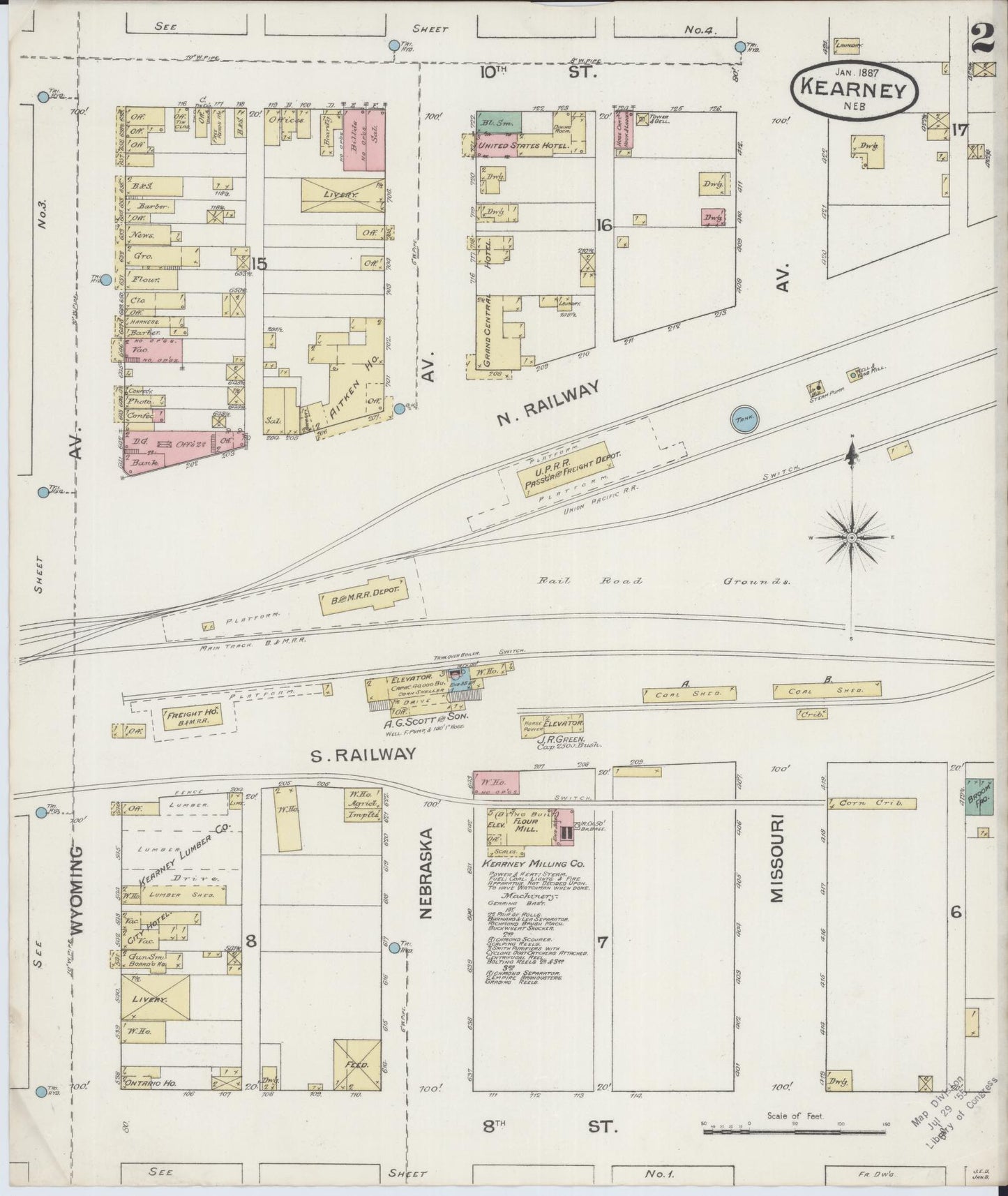 Sanborn Fire Insurance Map from Kearney, Buffalo County, Nebraska (1887), Sheet #0002 - Historic Sanborn Fire Insurance Map Print, vintage old map wall art, antique decor, genealogy gift, Nebraska Nebraska map