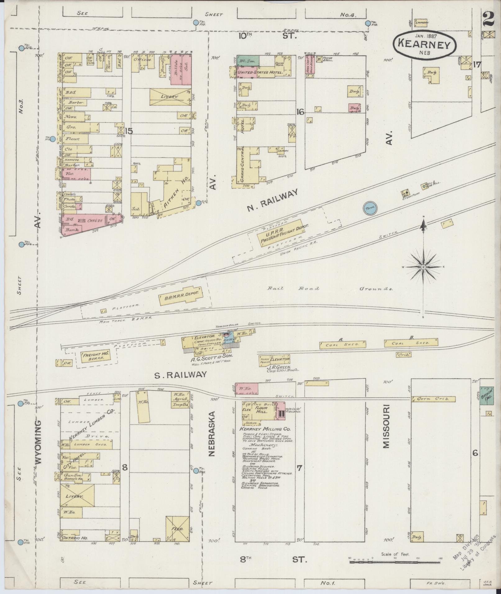 Sanborn Fire Insurance Map from Kearney, Buffalo County, Nebraska (1887), Sheet #0002 - Historic Sanborn Fire Insurance Map Print, vintage old map wall art, antique decor, genealogy gift, Nebraska Nebraska map