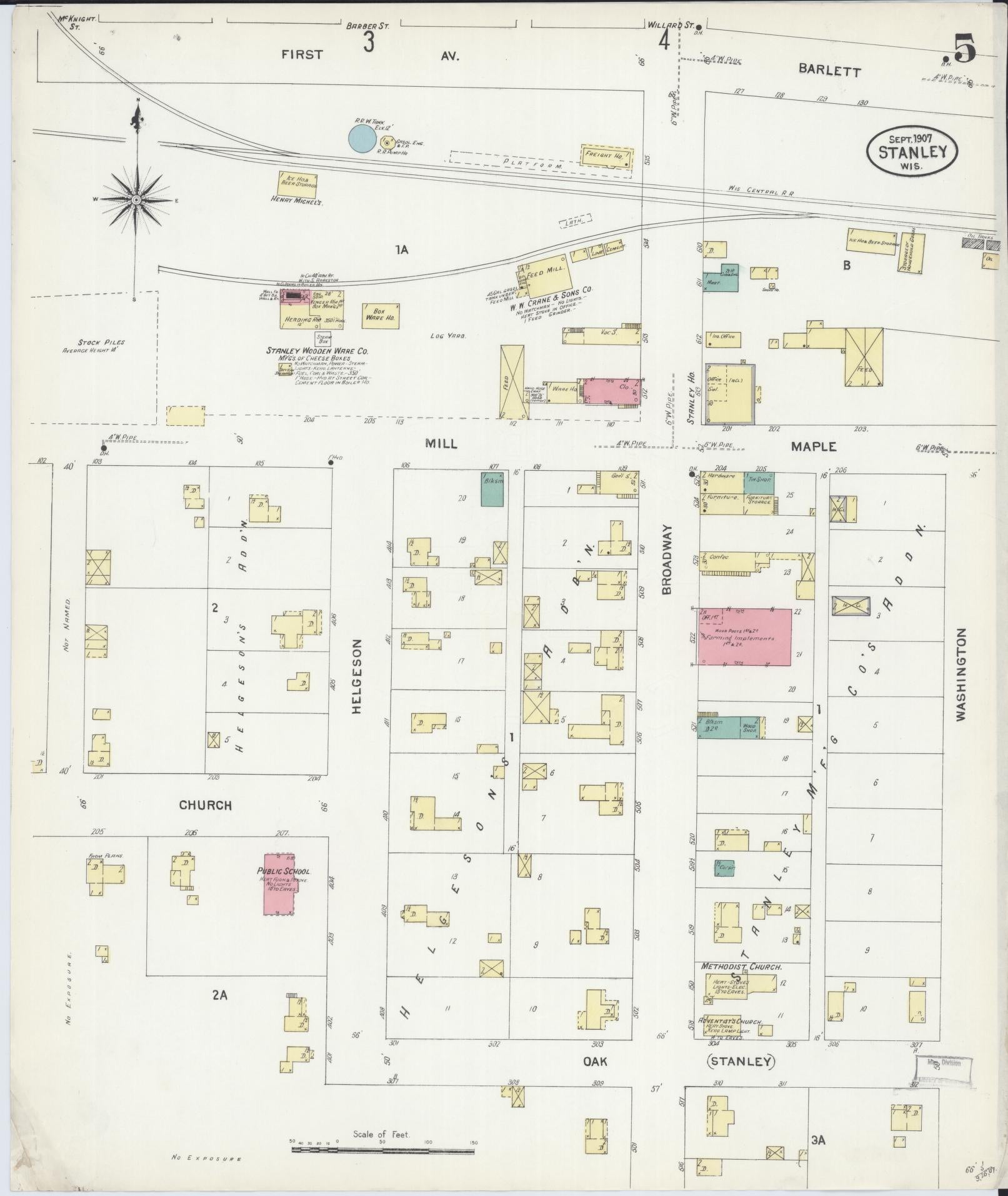 Sanborn Fire Insurance Map from Stanley, Chippewa County, Wisconsin (1907), Sheet #0005 - Historic Sanborn Fire Insurance Map Print, vintage old map wall art, antique decor, genealogy gift, Wisconsin Wisconsin map