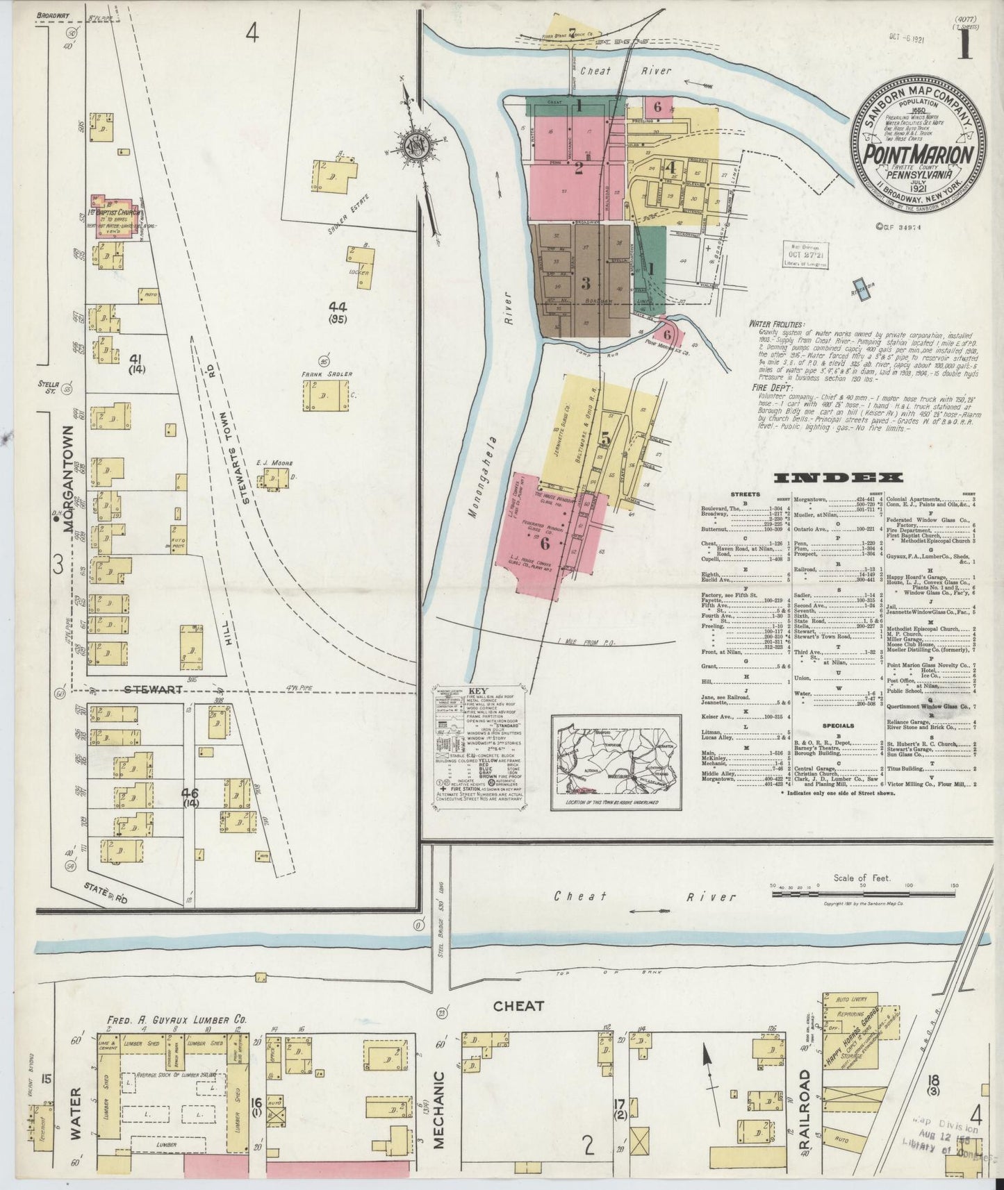 Sanborn Fire Insurance Map from Point Marion, Fayette County, Pennsylvania (1921), Sheet #0001 - Complete Map Set gallery image, historic Sanborn map, vintage wall art, Pennsylvania Pennsylvania