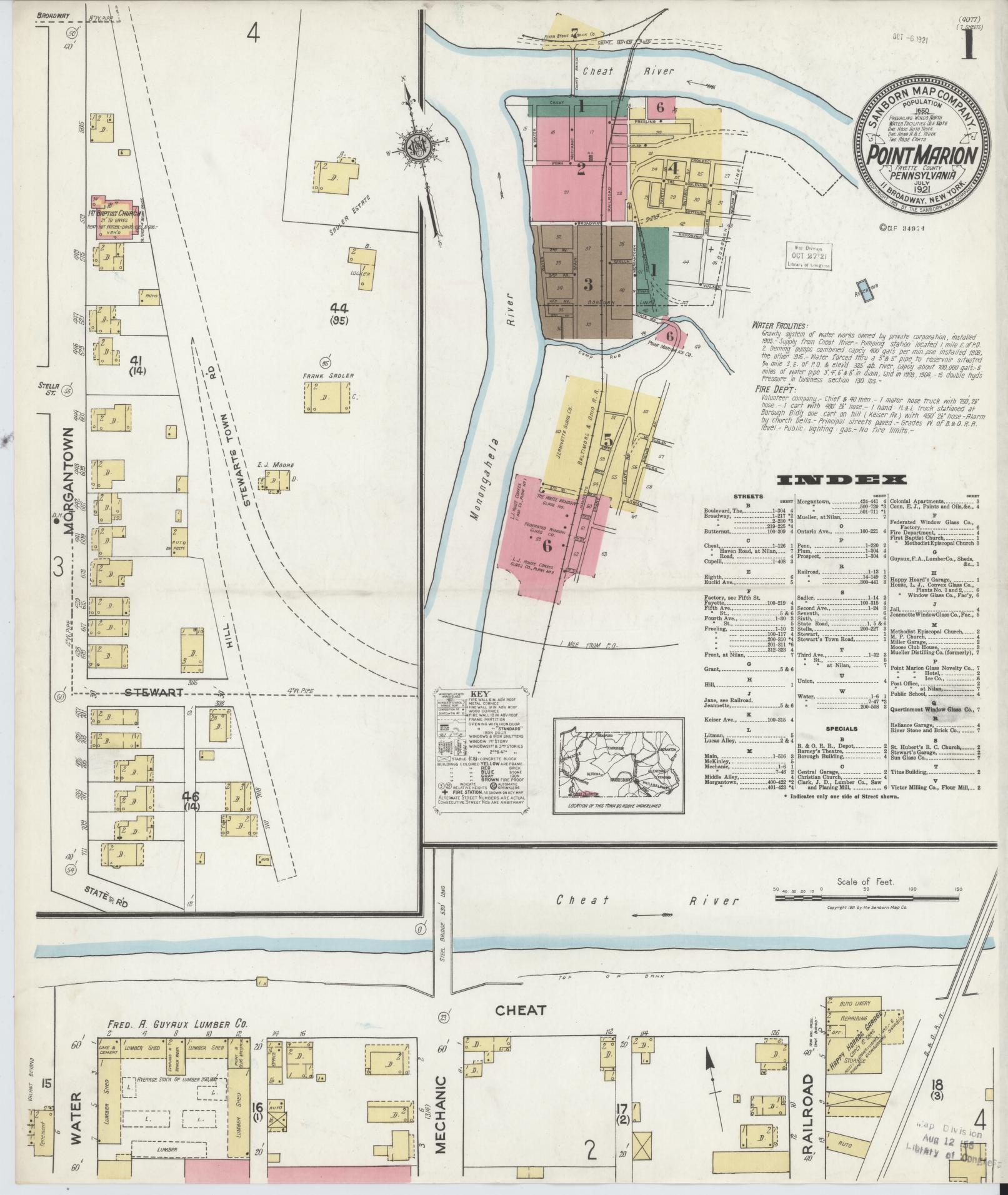 Sanborn Fire Insurance Map from Point Marion, Fayette County, Pennsylvania (1921), Sheet #0001 - Complete Map Set gallery image, historic Sanborn map, vintage wall art, Pennsylvania Pennsylvania
