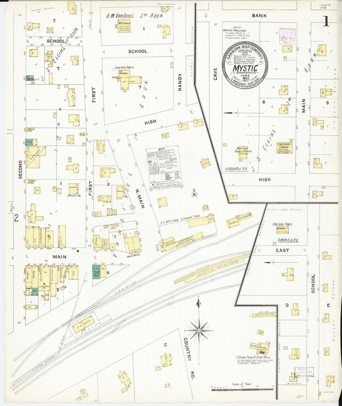 Sanborn Fire Insurance Map from Mystic, Appanoose County, Iowa (1907), Sheet #0001 - Historic Sanborn Fire Insurance Map Print