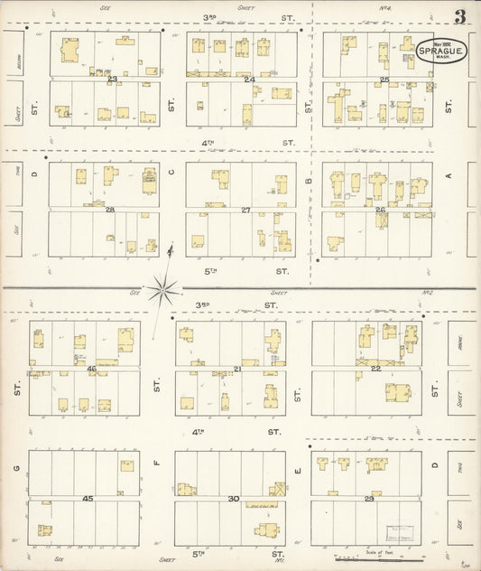 Sanborn Fire Insurance Map from Sprague, Lincoln County, Washington (1892), Sheet #0003 - Historic Sanborn Fire Insurance Map Print, vintage old map wall art, antique decor, genealogy gift, Washington Washington map