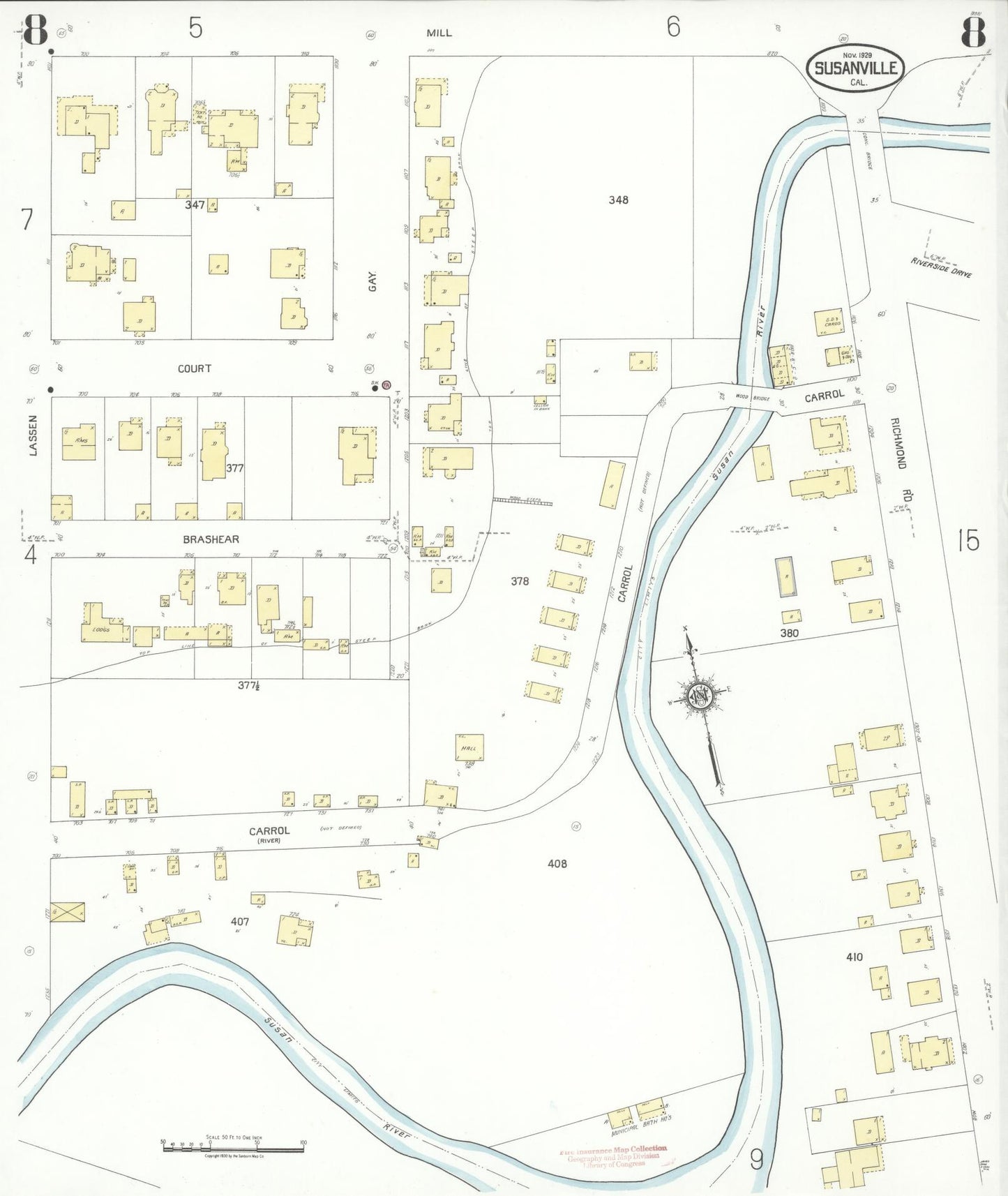 Sanborn Fire Insurance Map from Susanville, Lassen County, California (1929), Sheet #0008 - Complete Map Set gallery image, historic Sanborn map, vintage wall art, California California