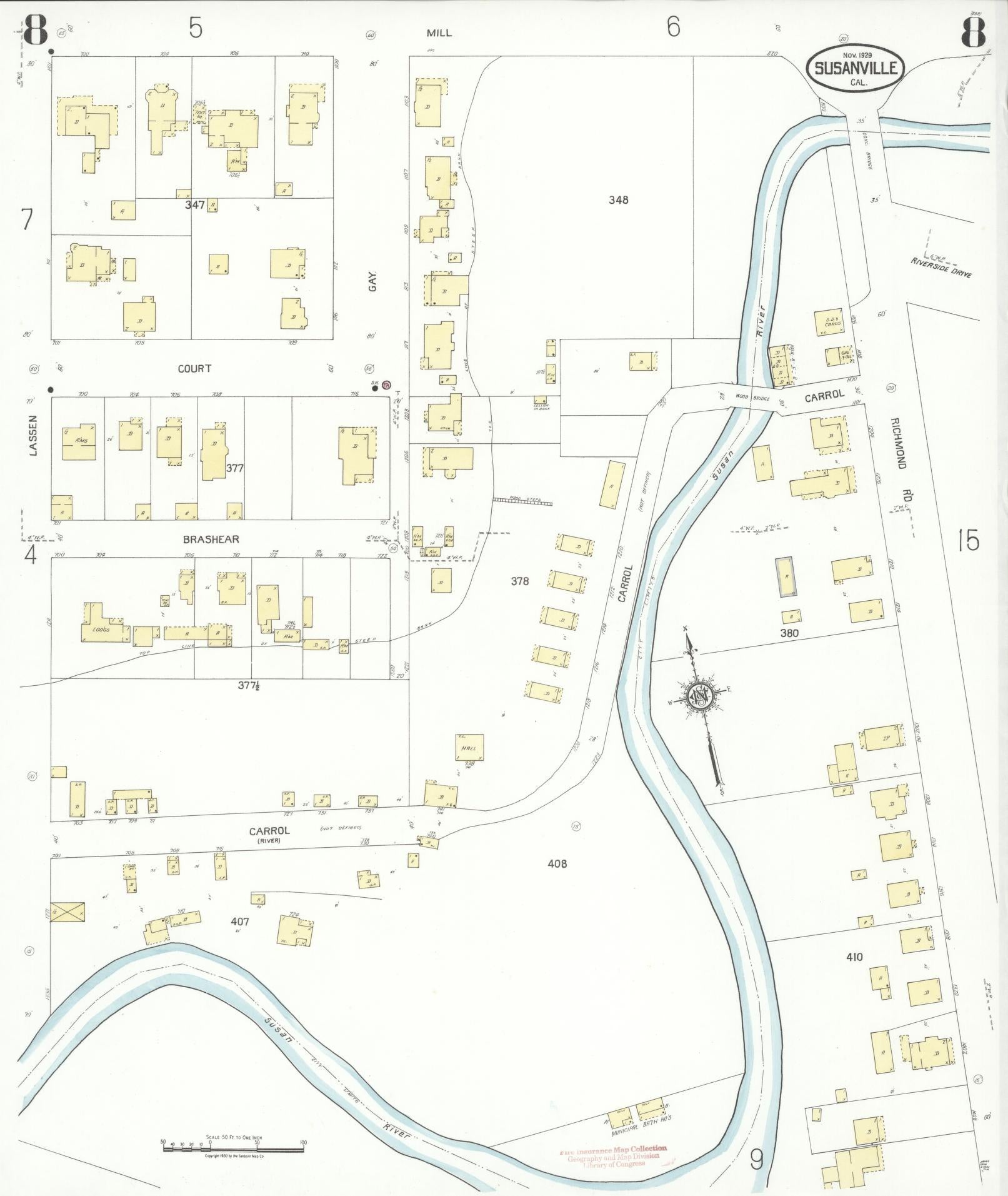 Sanborn Fire Insurance Map from Susanville, Lassen County, California (1929), Sheet #0008 - Complete Map Set gallery image, historic Sanborn map, vintage wall art, California California