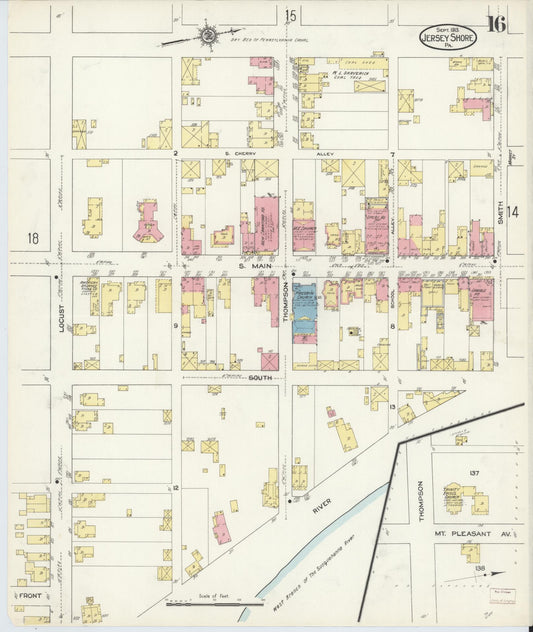Sanborn Fire Insurance Map from Jersey Shore, Lycoming County, Pennsylvania (1913), Sheet #0016 - Historic Sanborn Fire Insurance Map Print, vintage old map wall art, antique decor, genealogy gift, Pennsylvania Pennsylvania map