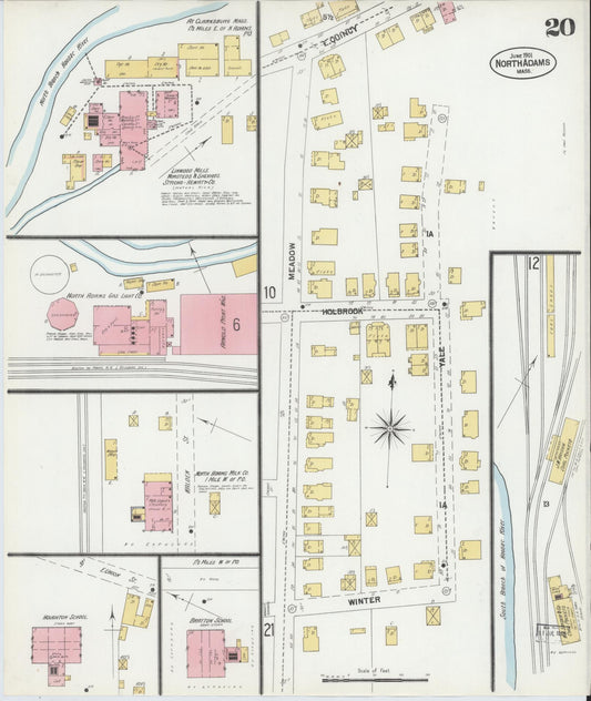 Sanborn Fire Insurance Map from North Adams, Berkshire County, Massachusetts (1901), Sheet #0020 - Historic Sanborn Fire Insurance Map Print, vintage old map wall art, antique decor, genealogy gift, Massachusetts Massachusetts map
