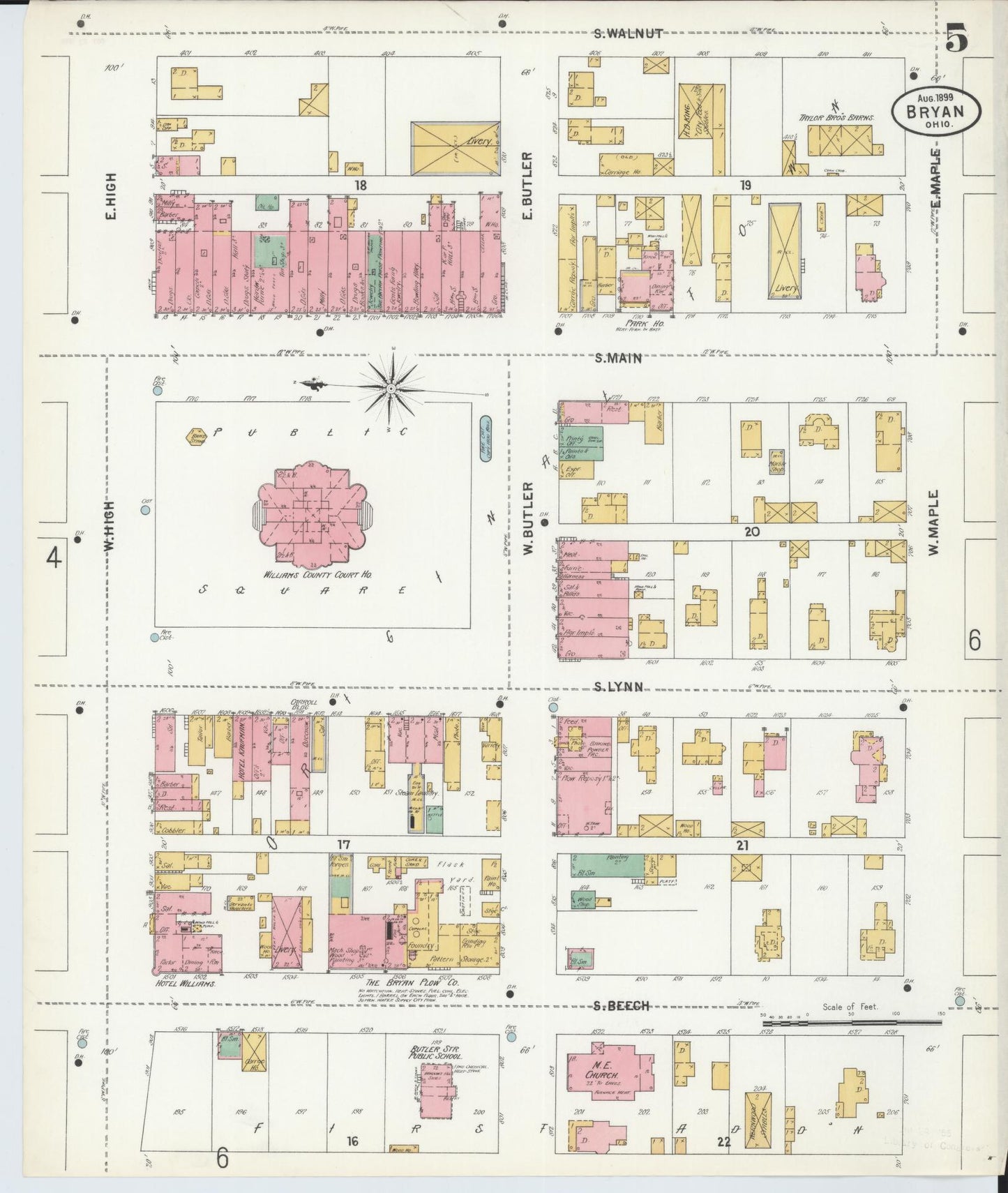 Sanborn Fire Insurance Map from Bryan, Williams County, Ohio (1899), Sheet #0005 - Historic Sanborn Fire Insurance Map Print, vintage old map wall art, antique decor, genealogy gift, Ohio Ohio map