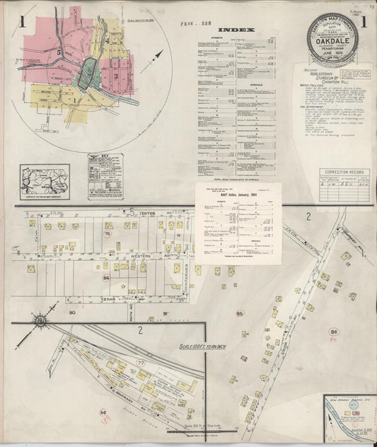 Sanborn Fire Insurance Map from Oakdale, Allegheny County, Pennsylvania (1941), Sheet #0001 - Historic Sanborn Fire Insurance Map Print, vintage old map wall art, antique decor, genealogy gift, Pennsylvania Pennsylvania map