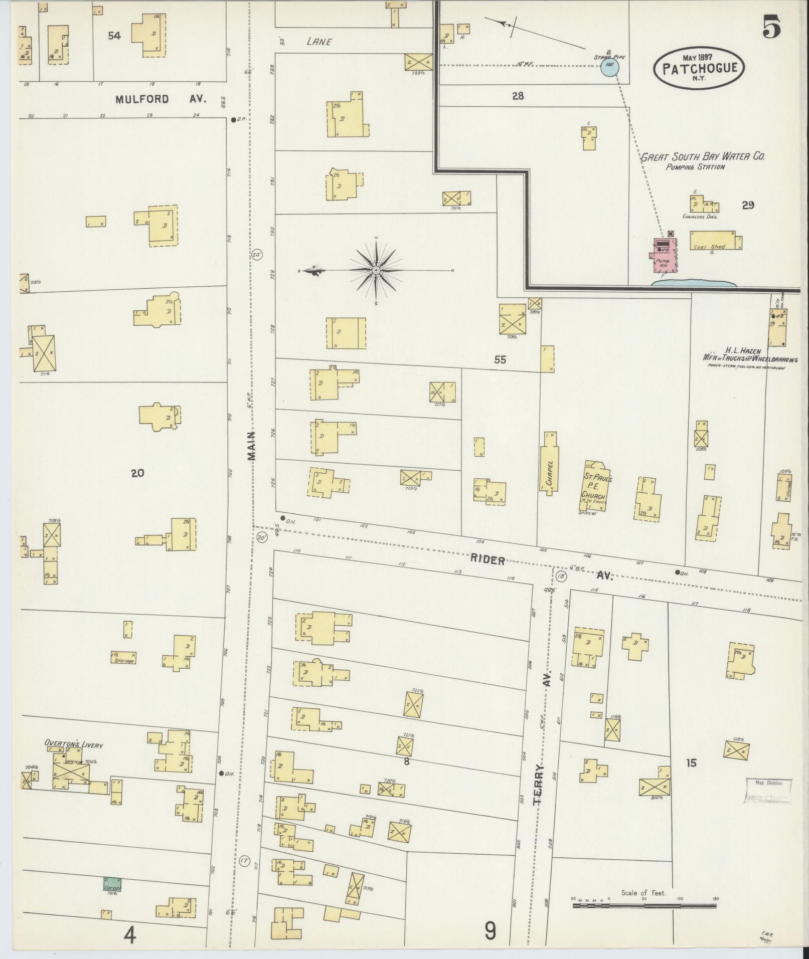 Sanborn Fire Insurance Map from Patchogue, Suffolk County, New York (1897), Sheet #0005 - Complete Map Set gallery image, historic Sanborn map, vintage wall art, New York New York