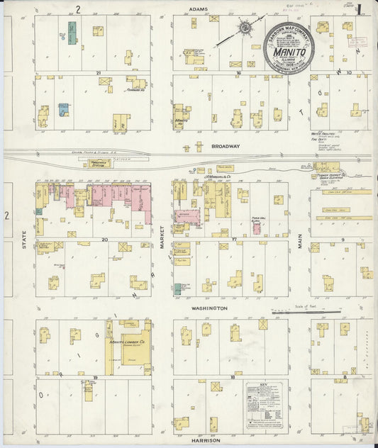 Sanborn Fire Insurance Map from Manito, Mason County, Illinois (1909), Sheet #0001 - Historic Sanborn Fire Insurance Map Print, vintage old map wall art, antique decor, genealogy gift, Illinois Illinois map