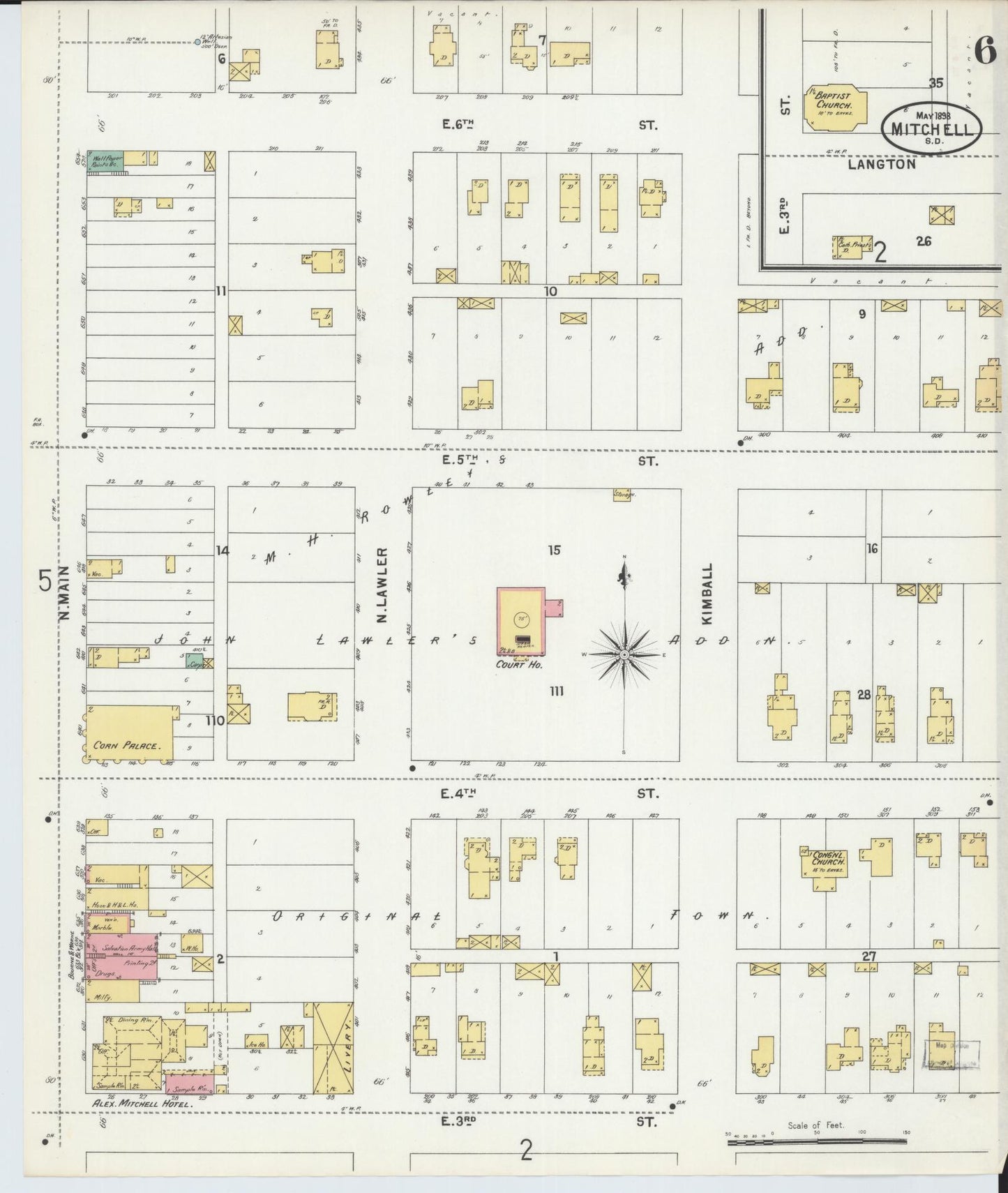 Sanborn Fire Insurance Map from Mitchell, Davison County, South Dakota (1898), Sheet #0006 - Historic Sanborn Fire Insurance Map Print, vintage old map wall art, antique decor, genealogy gift, South Dakota South Dakota map