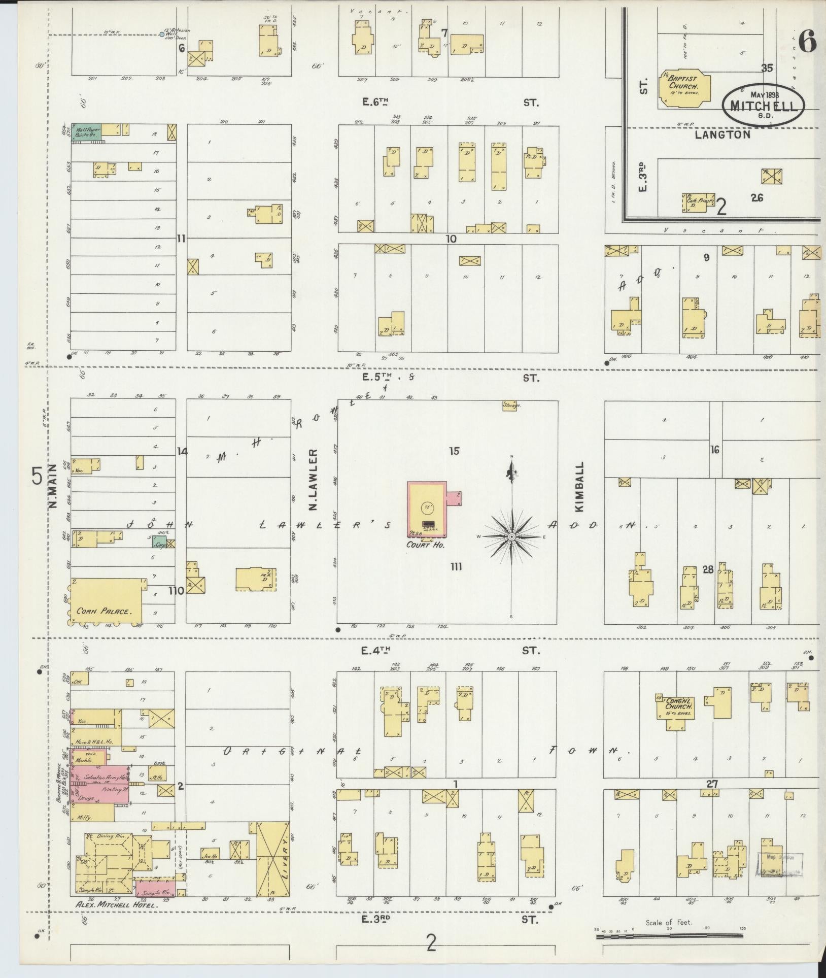 Sanborn Fire Insurance Map from Mitchell, Davison County, South Dakota (1898), Sheet #0006 - Historic Sanborn Fire Insurance Map Print, vintage old map wall art, antique decor, genealogy gift, South Dakota South Dakota map