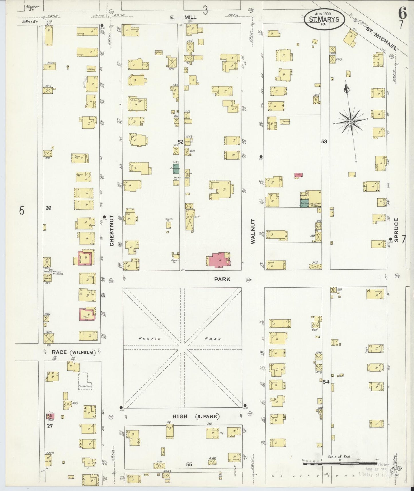 Sanborn Fire Insurance Map from Saint Marys, Elk County, Pennsylvania (1909), Sheet #0006 - Historic Sanborn Fire Insurance Map Print, vintage old map wall art, antique decor, genealogy gift, Pennsylvania Pennsylvania map