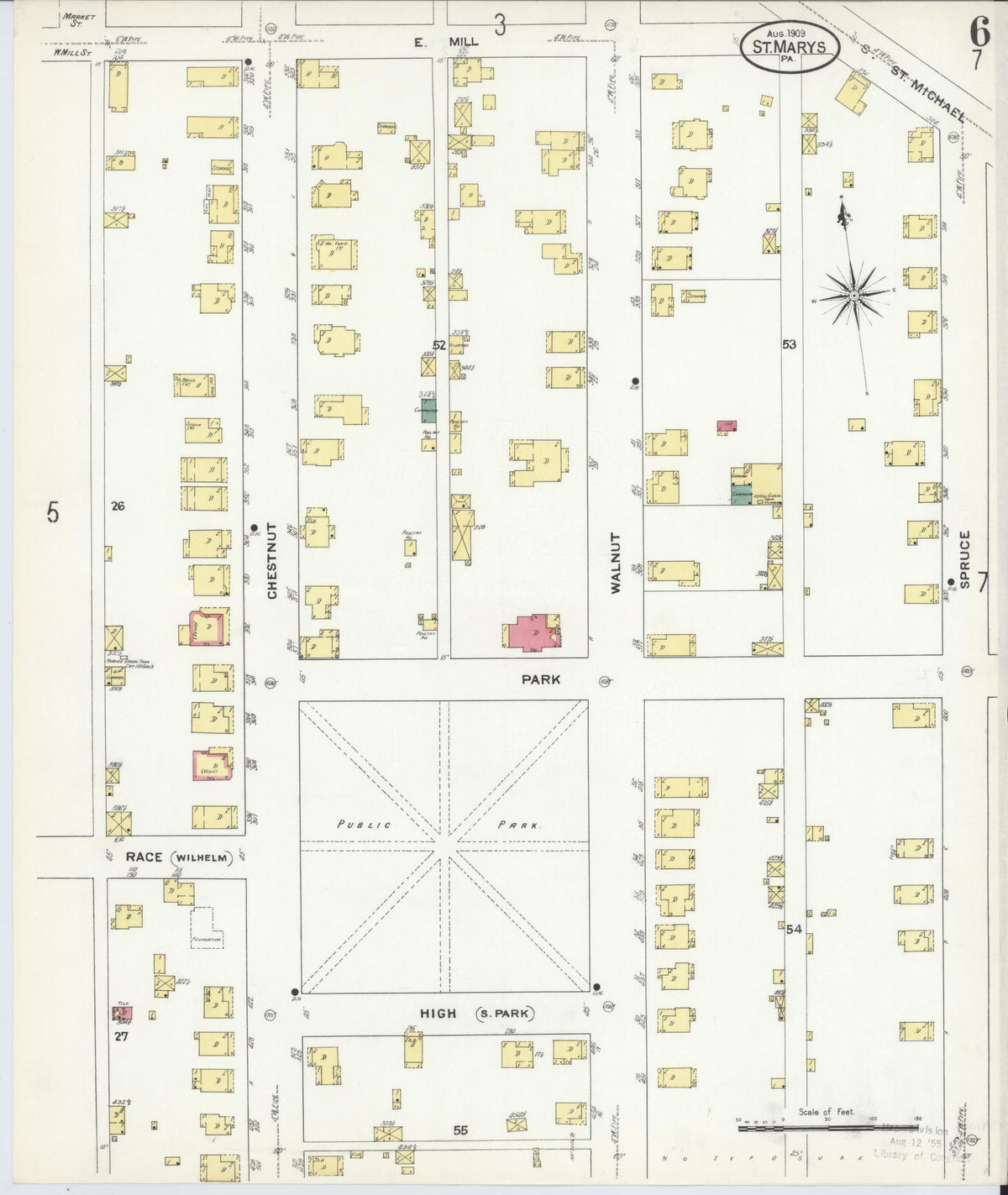 Sanborn Fire Insurance Map from Saint Marys, Elk County, Pennsylvania (1909), Sheet #0006 - Historic Sanborn Fire Insurance Map Print, vintage old map wall art, antique decor, genealogy gift, Pennsylvania Pennsylvania map