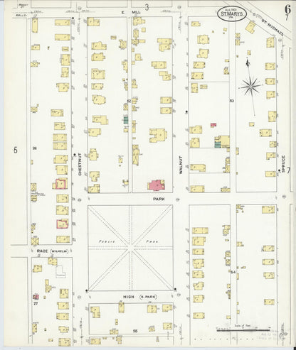 Sanborn Fire Insurance Map from Saint Marys, Elk County, Pennsylvania (1909), Sheet #0006 - Historic Sanborn Fire Insurance Map Print, vintage old map wall art, antique decor, genealogy gift, Pennsylvania Pennsylvania map