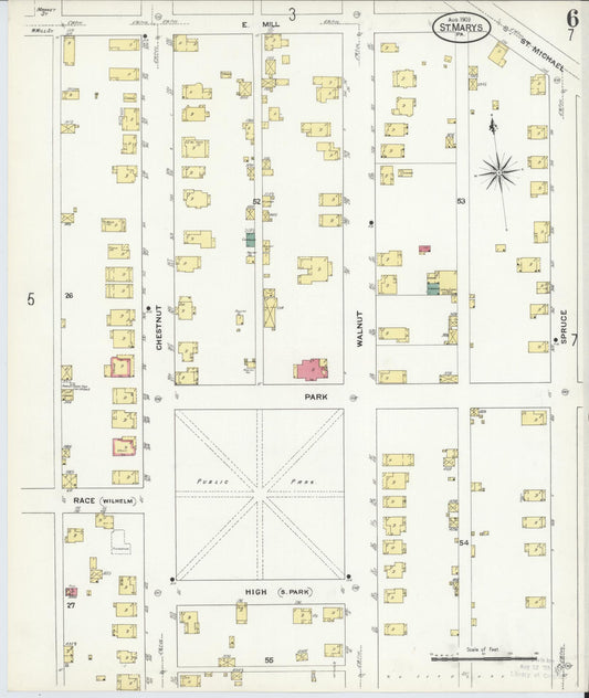 Sanborn Fire Insurance Map from Saint Marys, Elk County, Pennsylvania (1909), Sheet #0006 - Historic Sanborn Fire Insurance Map Print, vintage old map wall art, antique decor, genealogy gift, Pennsylvania Pennsylvania map