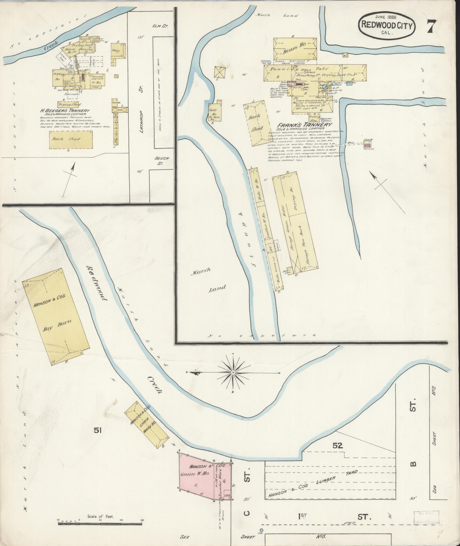 Sanborn Fire Insurance Map from Redwood City, San Mateo County, California (1888), Sheet #0007 - Complete Map Set gallery image, historic Sanborn map, vintage wall art, California California