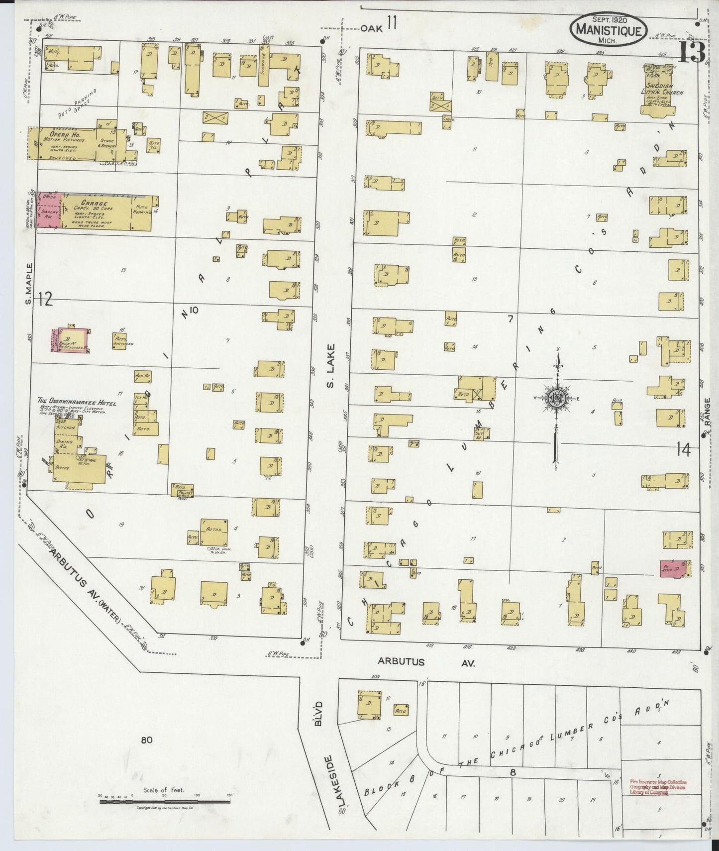 Sanborn Fire Insurance Map from Manistique, Schoolcraft County, Michigan (1920), Sheet #0013 - Complete Map Set gallery image, historic Sanborn map, vintage wall art, Michigan Michigan