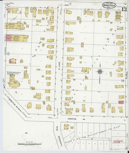 Sanborn Fire Insurance Map from Manistique, Schoolcraft County, Michigan (1920), Sheet #0013 - Complete Map Set gallery image, historic Sanborn map, vintage wall art, Michigan Michigan