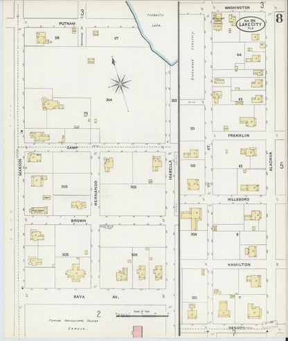 Sanborn Fire Insurance Map from Lake City, Columbia County, Florida (1906), Sheet #0008 - Complete Map Set gallery image, historic Sanborn map, vintage wall art, Florida Florida